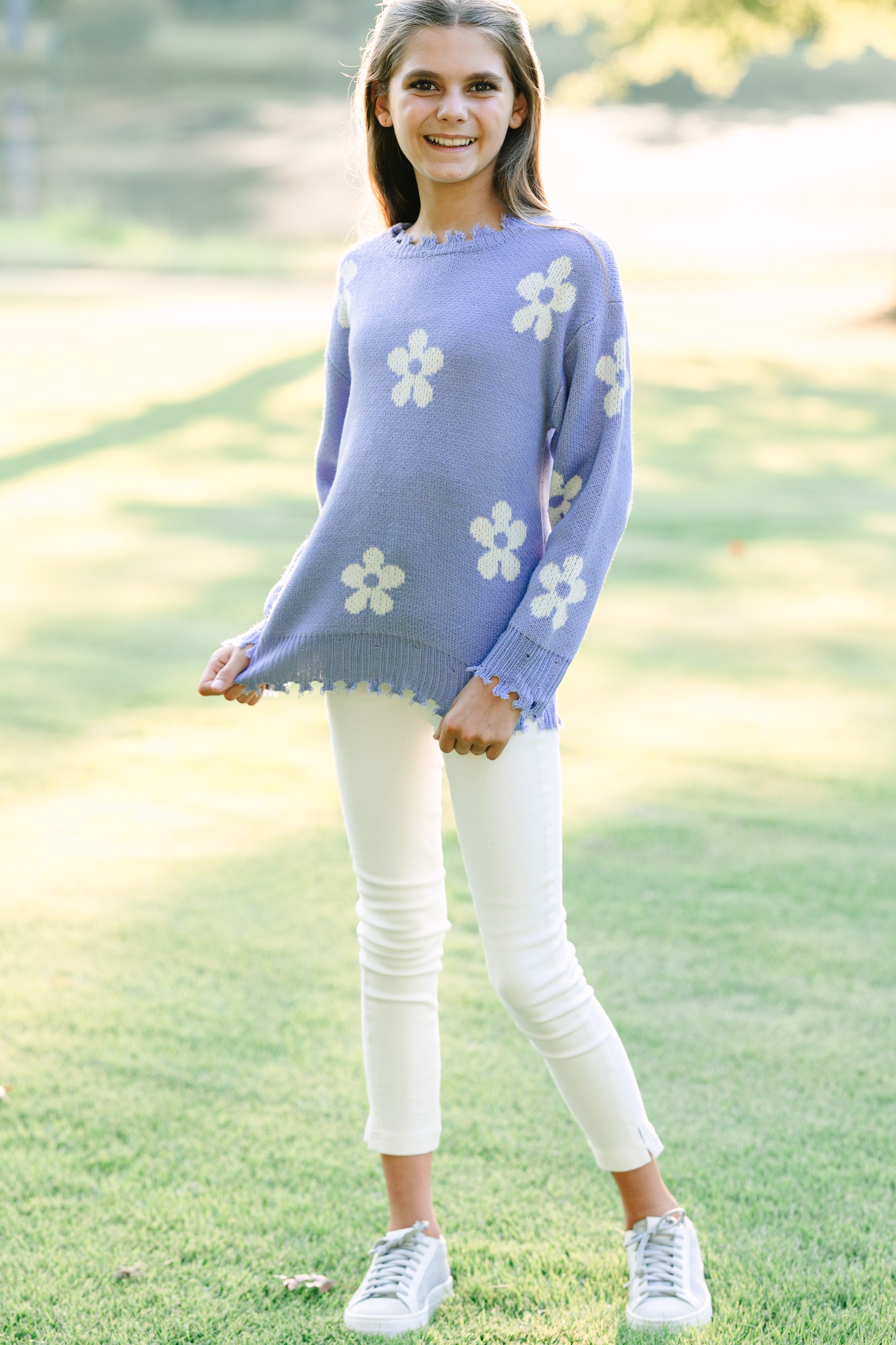 Girls' Must-Have Lavender Purple Floral Sweater: Go Where You Choose!