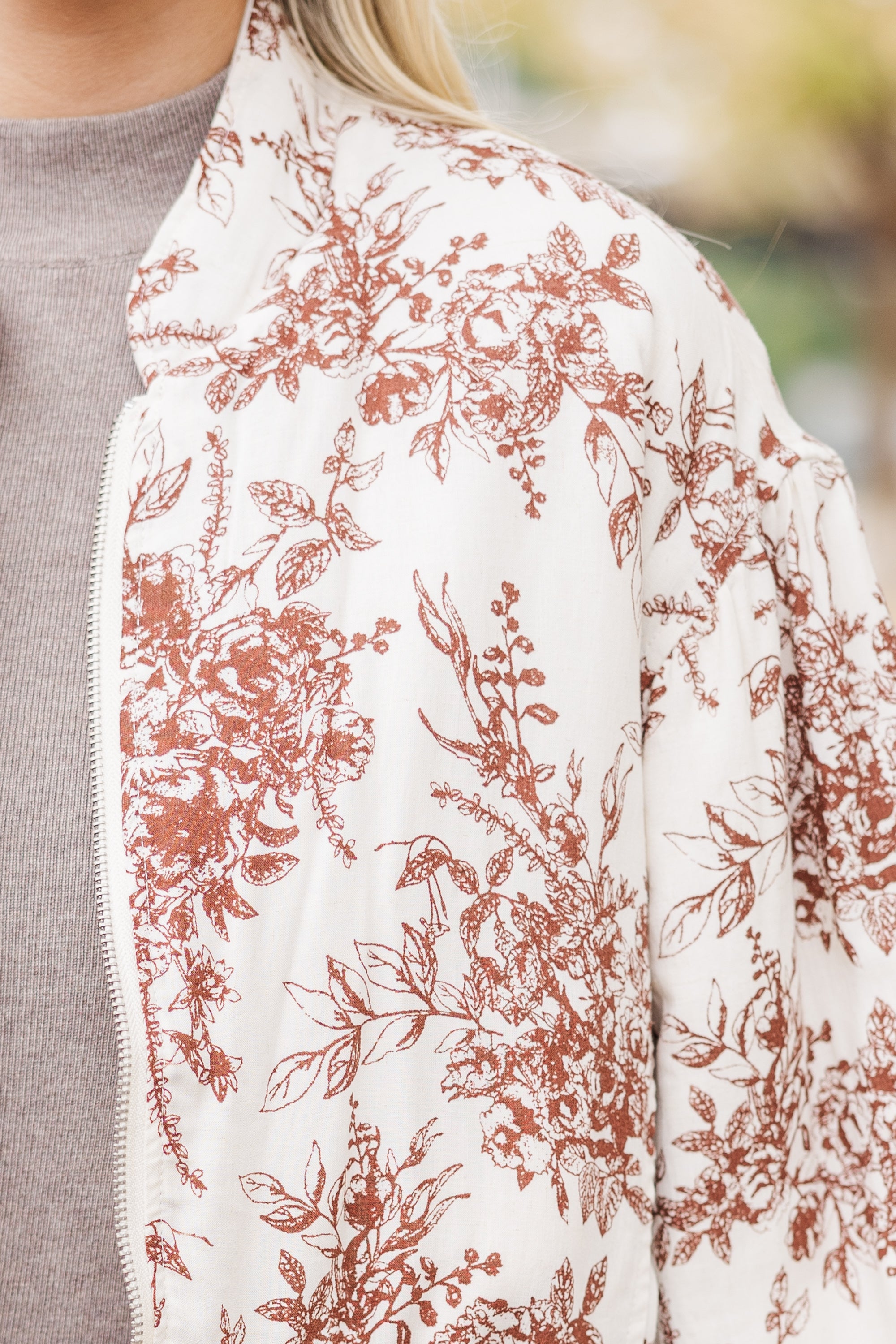 Stylish Brown Toile Bomber Jacket - Be Yourself!