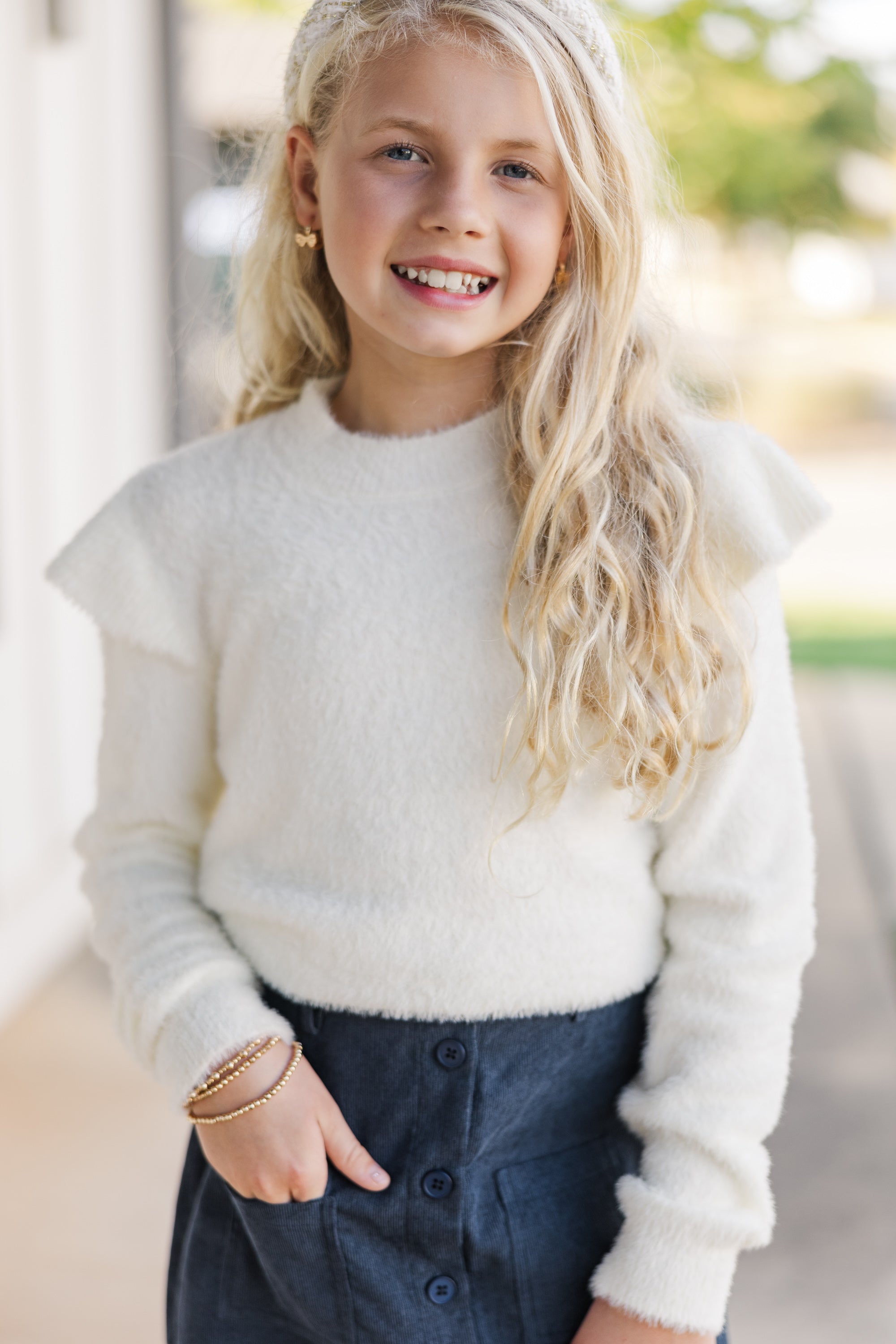Abby Ivory White Ruffled Sweater for Girls - Adorable Fall Must - Have!