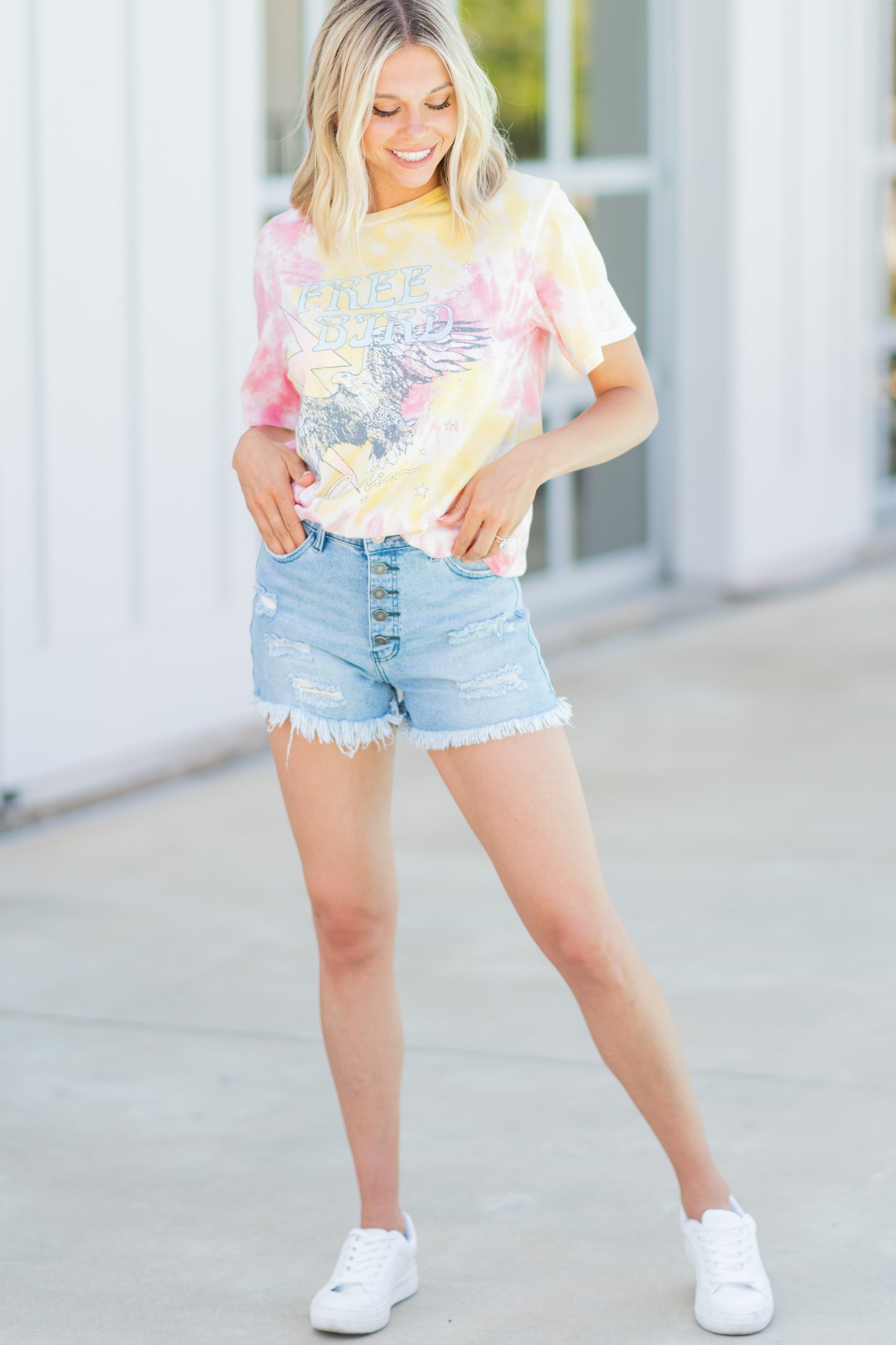 Free Bird America's Stunning Yellow Graphic Tie - Dye Tee