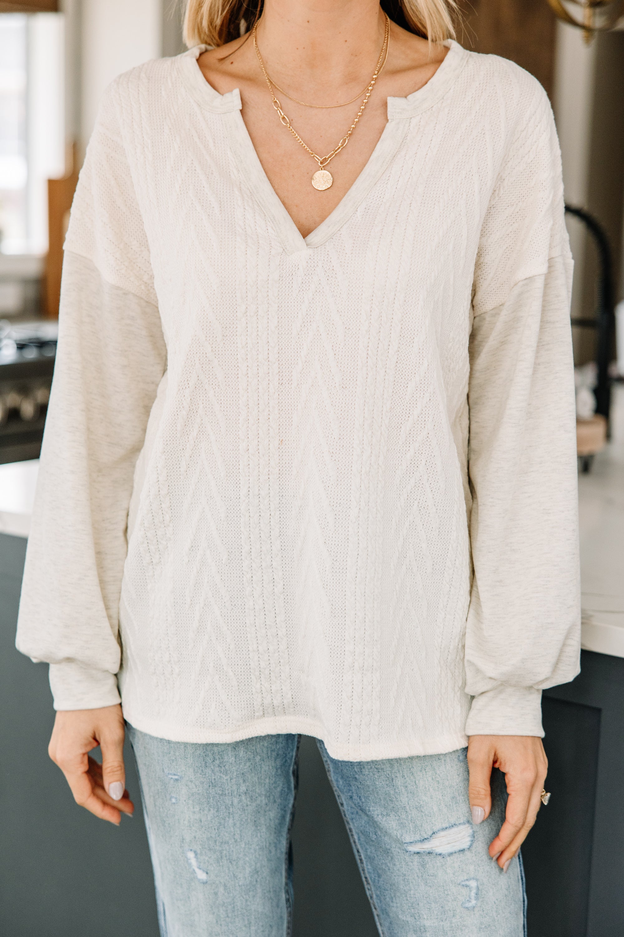 Ivory White Comfy Bubble Sleeve Top - Perfect for This Season
