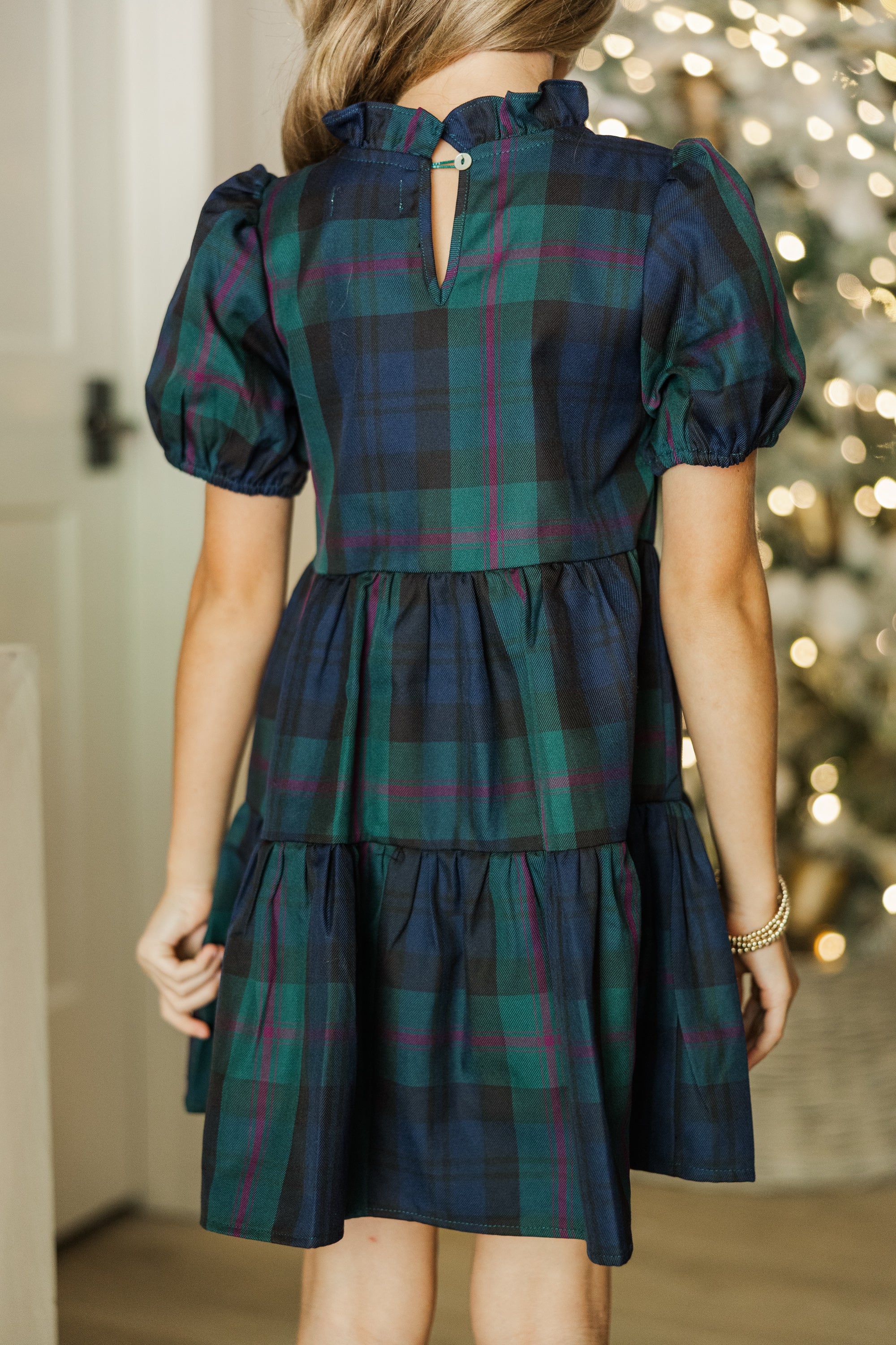Addison's Enchanting Navy Blue Plaid Dress for Girls