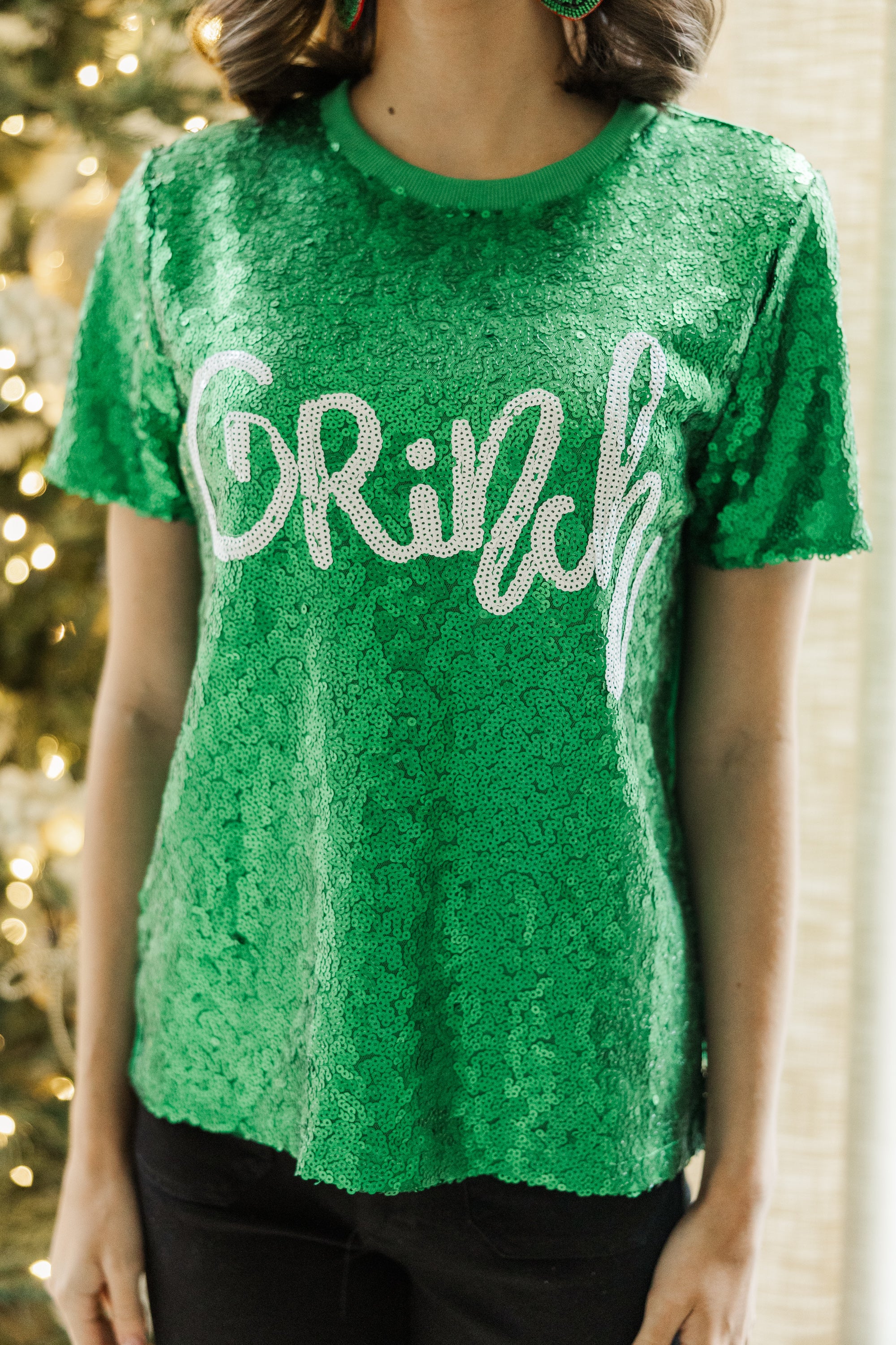 Irresistible Grinchy Green Sequin Tee - Sparkle this Holiday!
