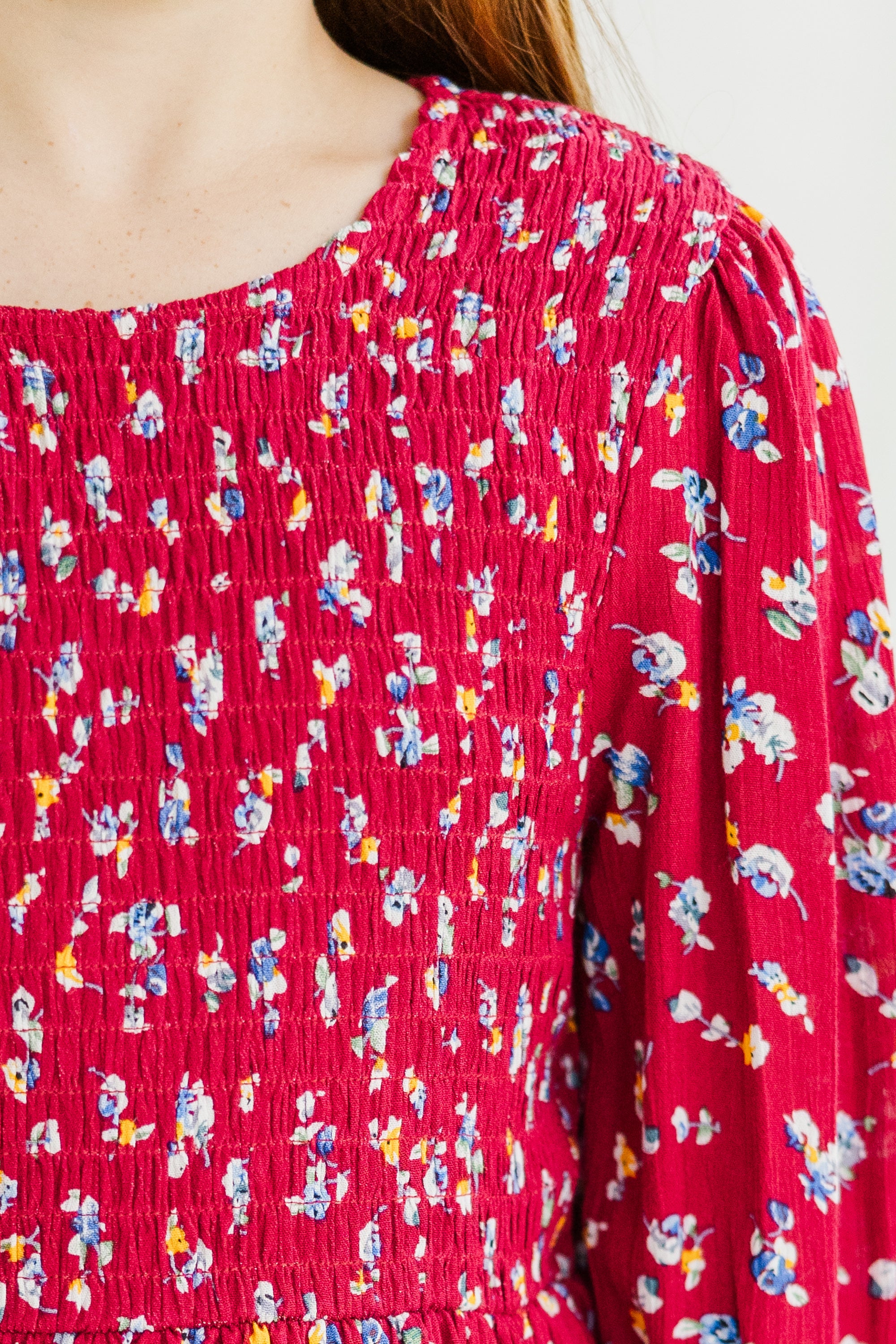 Girls' Must-Have Burgundy Red Ditsy Floral Blouse