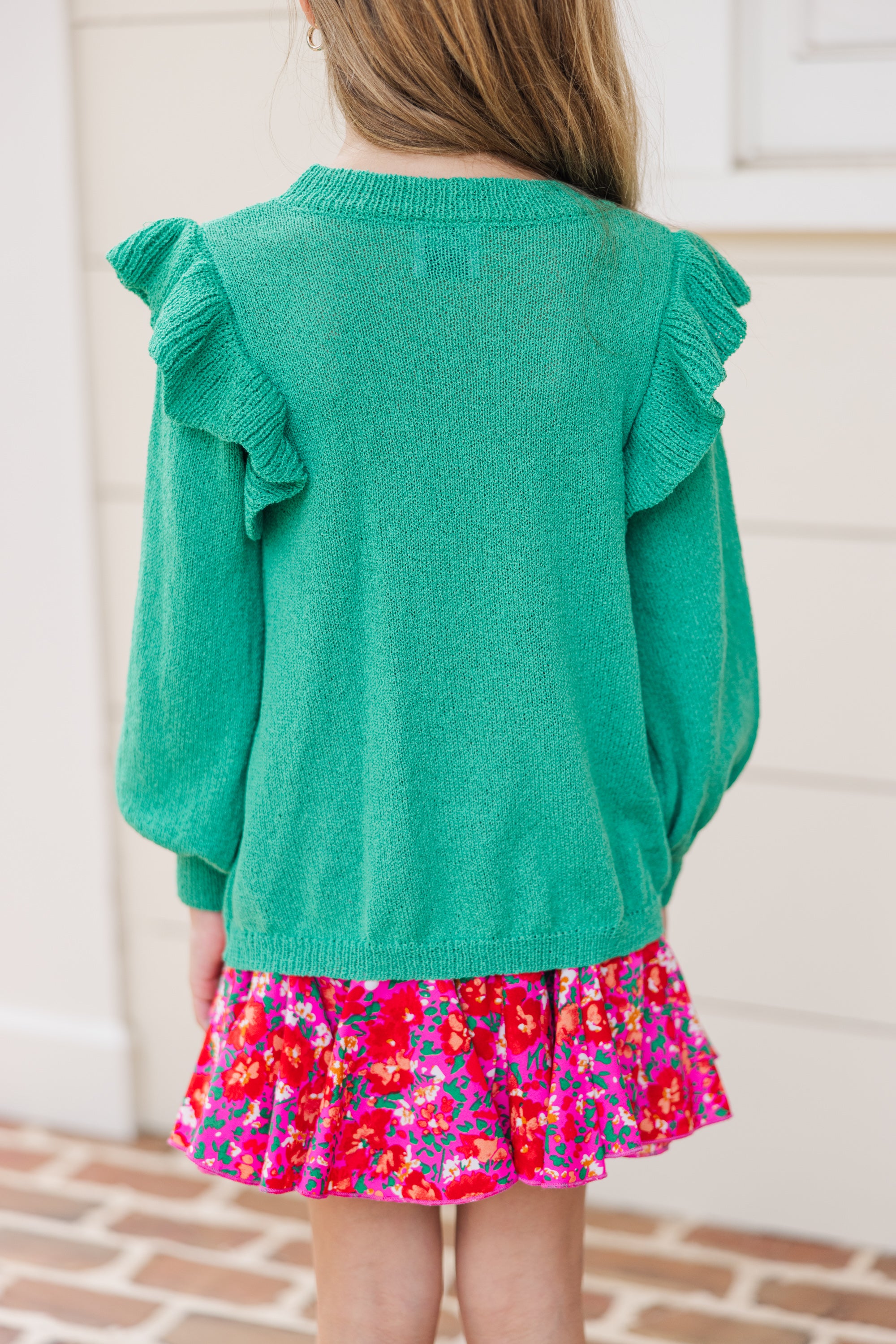 Girls' Must-Have Emerald Green Ruffled Sweater: Call for Style!
