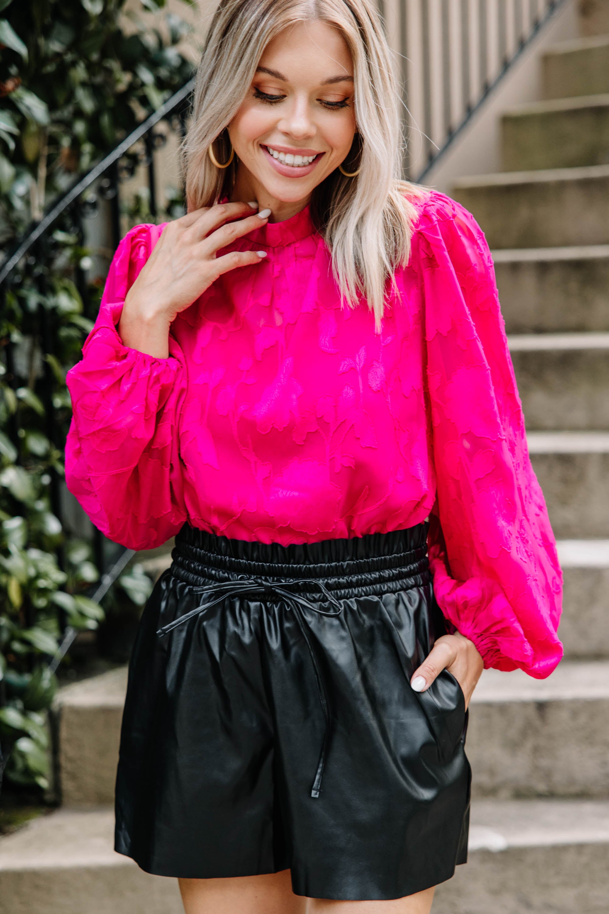 Discover Yourself in Our Magenta Pink Textured Blouse