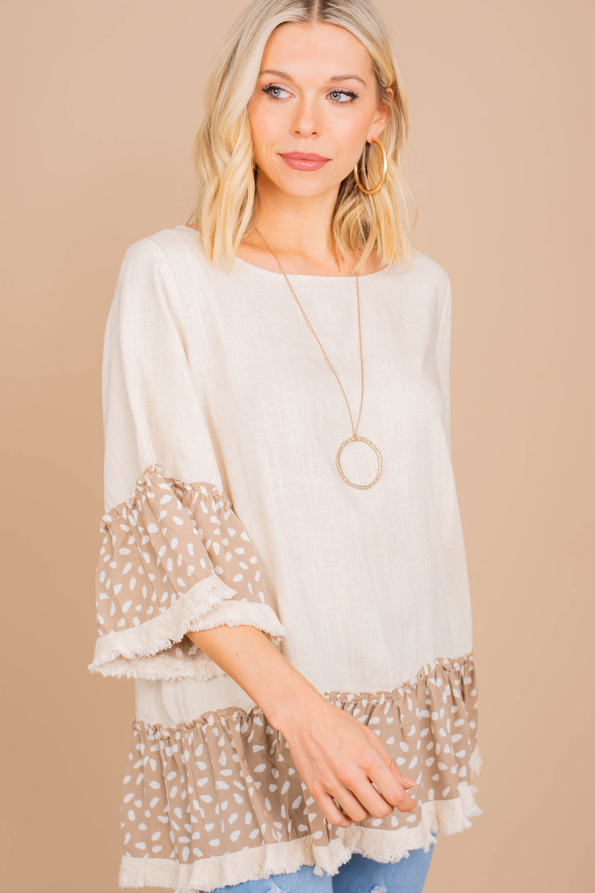 Fabulous Full - Of - Ideas Oatmeal Brown Spotted Tunic