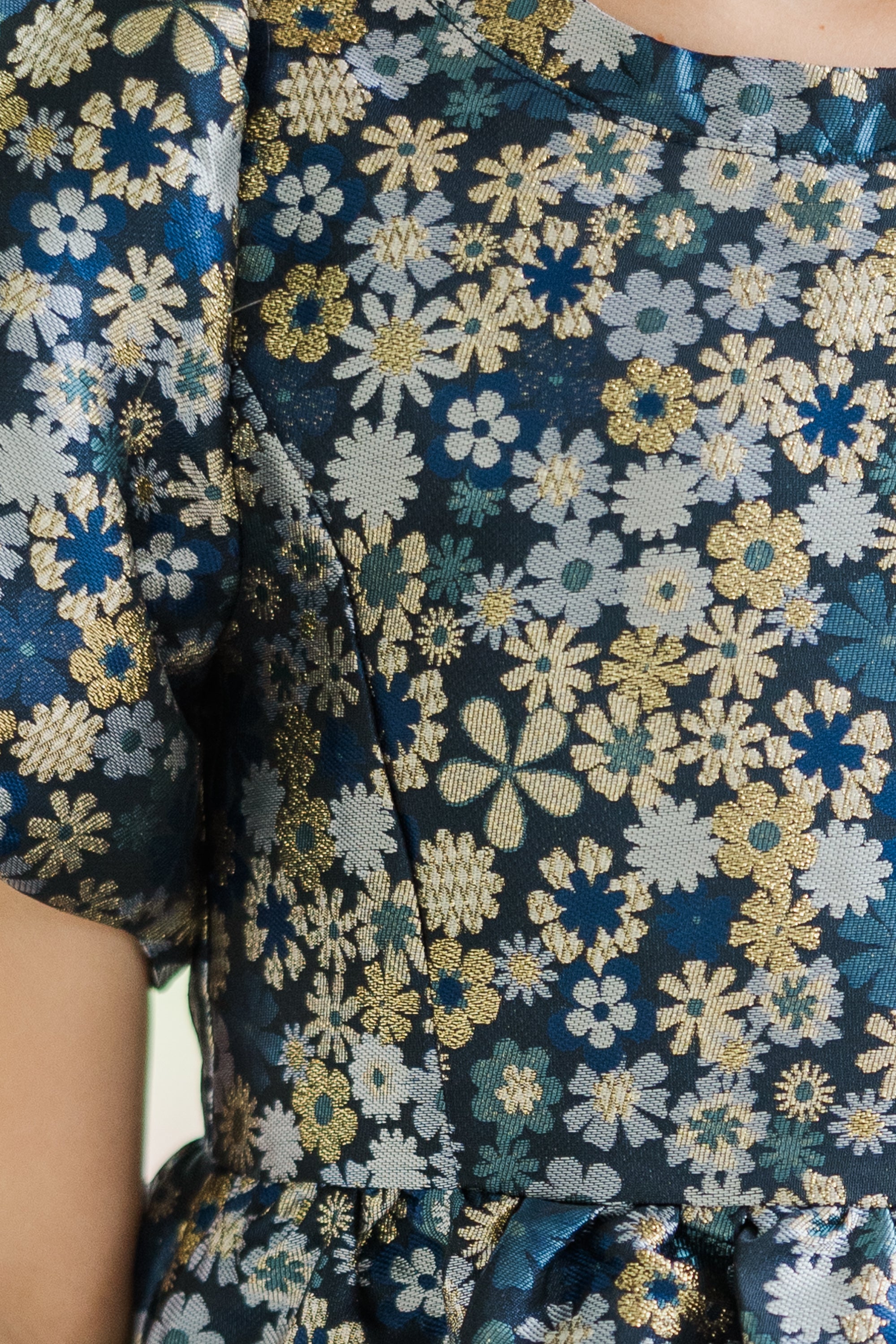 Gorgeous Girls' Taylor Navy Blue Floral Brocade Dress