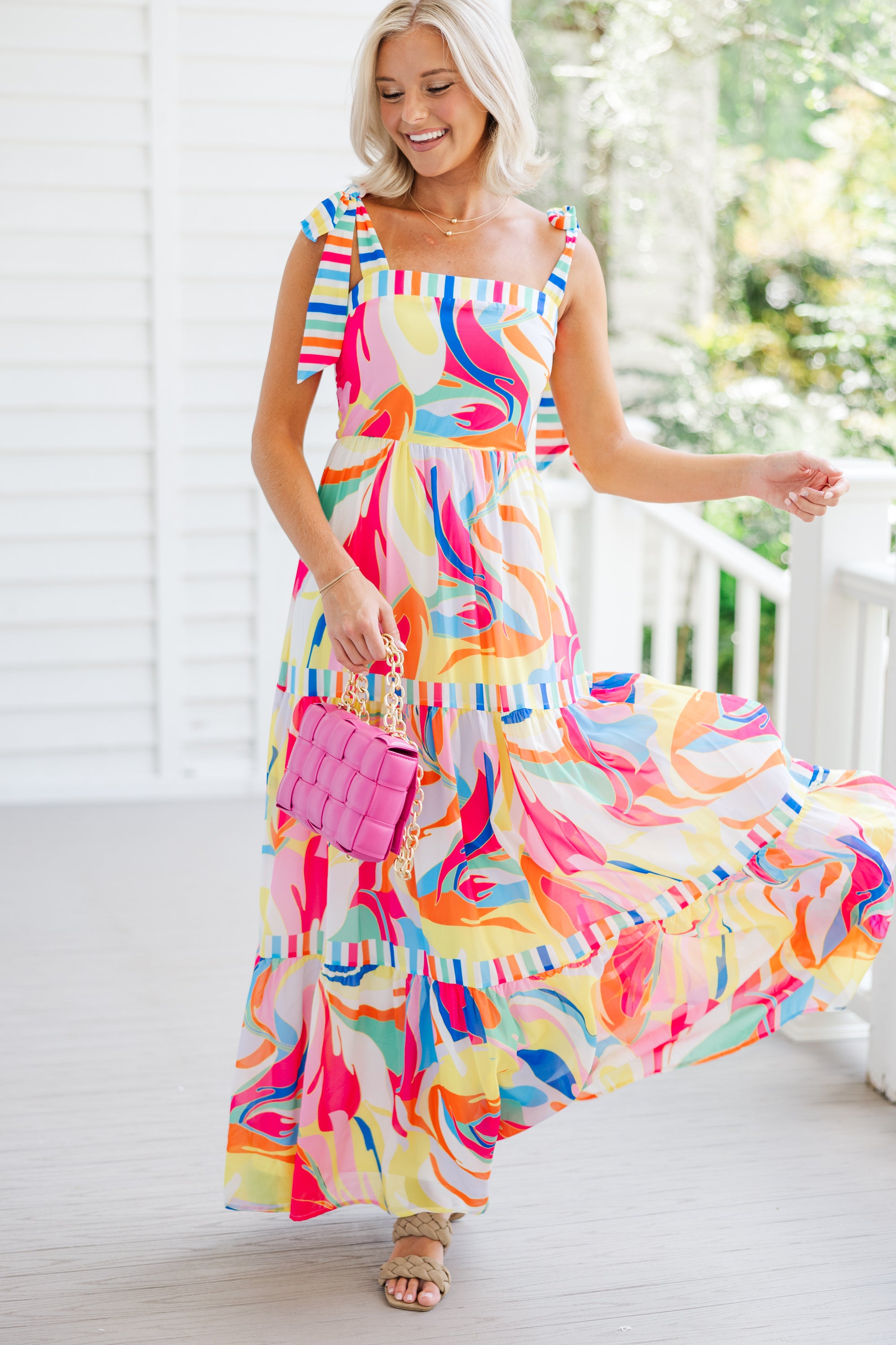 Gorgeous Pink Multi Abstract Maxi Dress for Summer