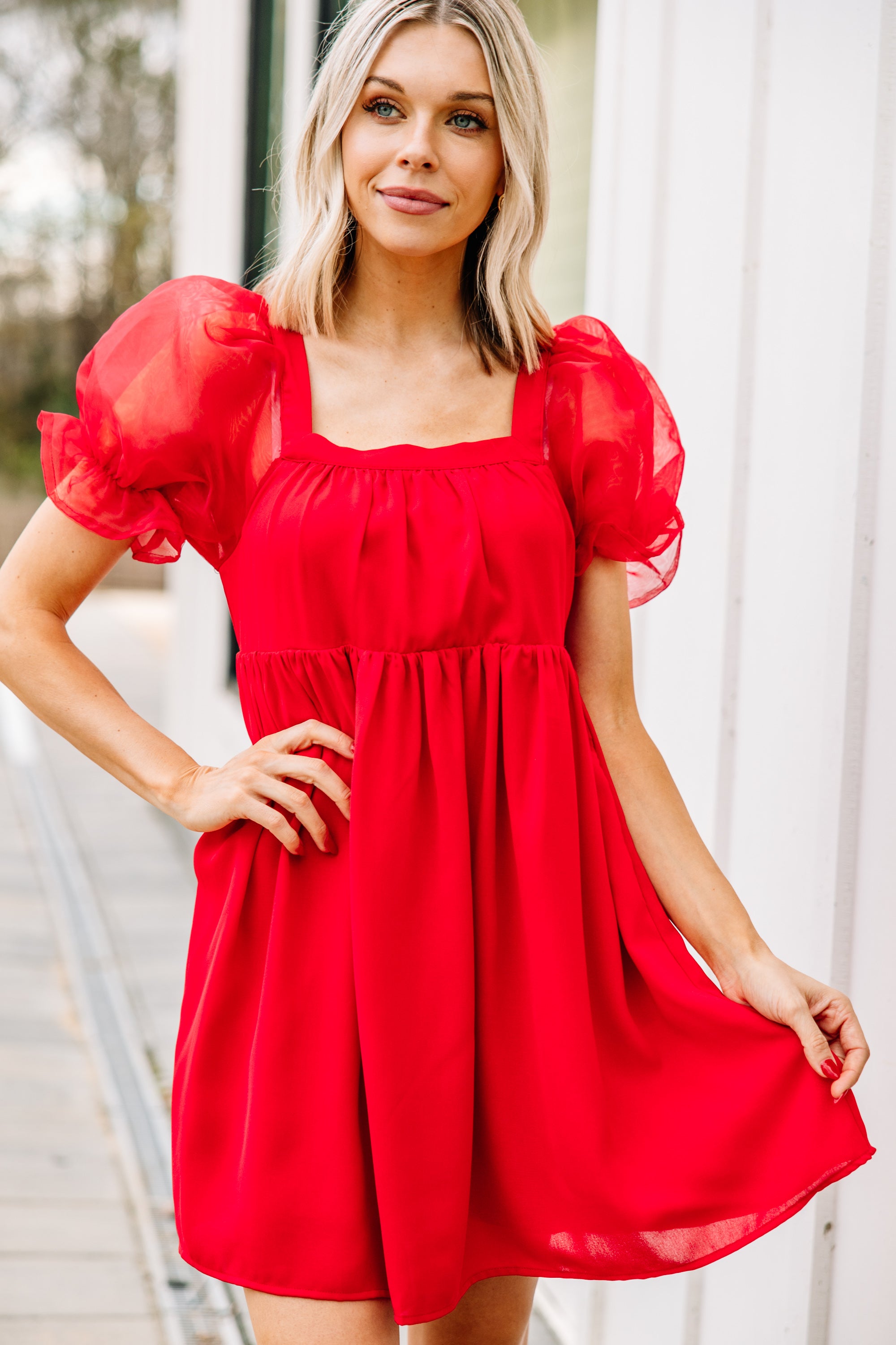 Gorgeous Red Bubble Sleeve Dress - A Cut Above the Rest!