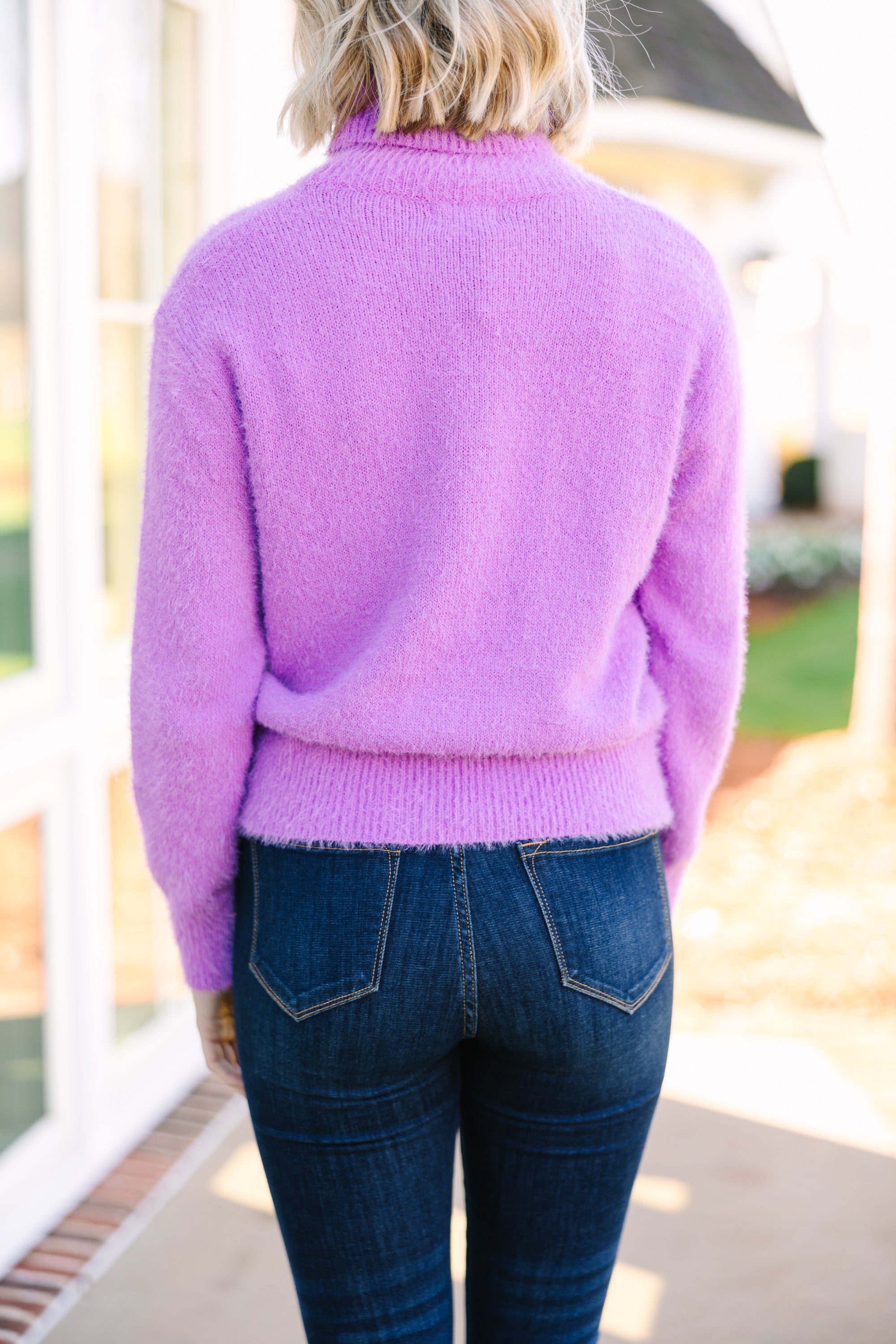 Enchanting Purple Orchid Turtleneck Fuzzy Sweater