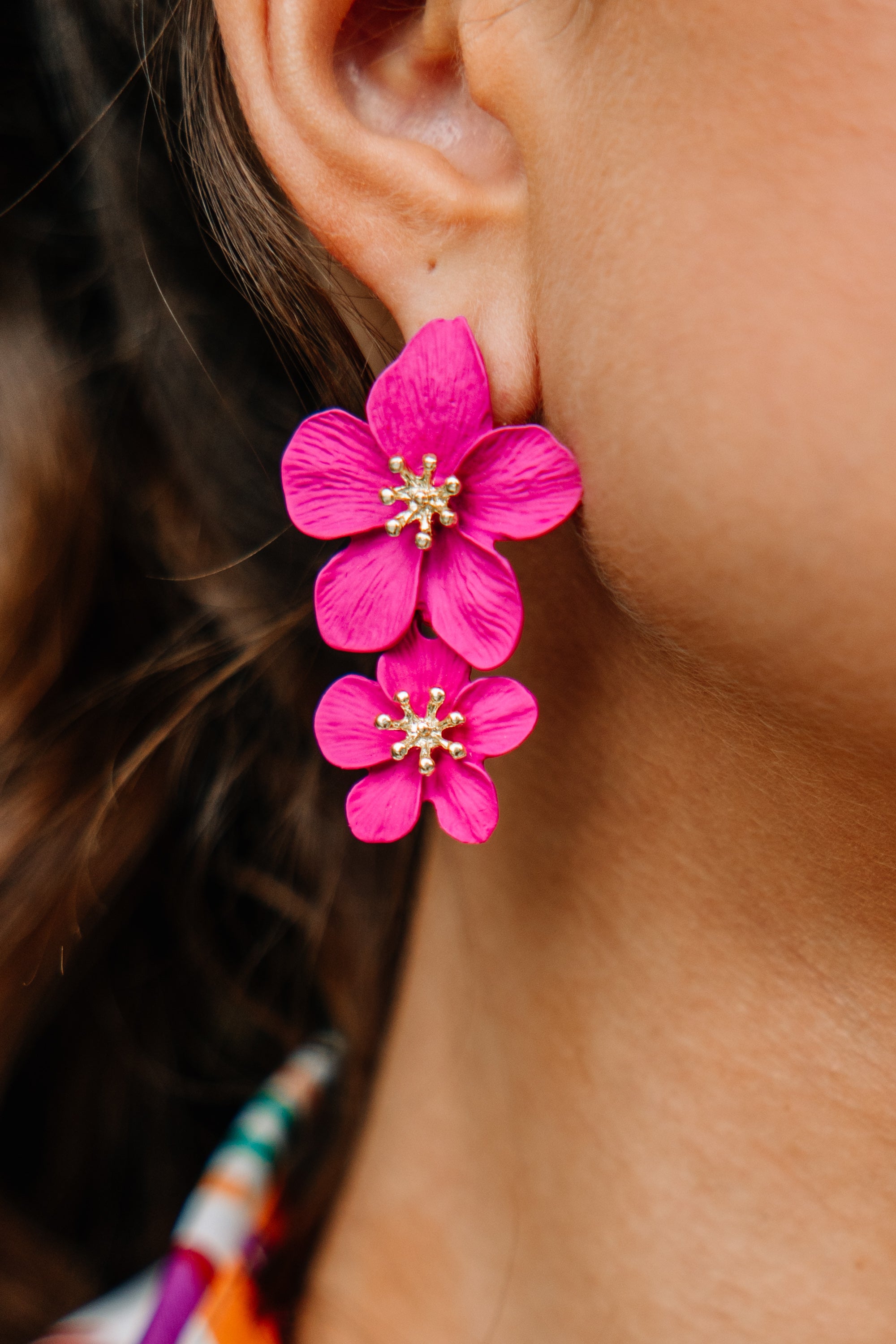 Gorgeous Full Bloom Fuchsia Pink Floral Earrings - A Spring Must-Have!