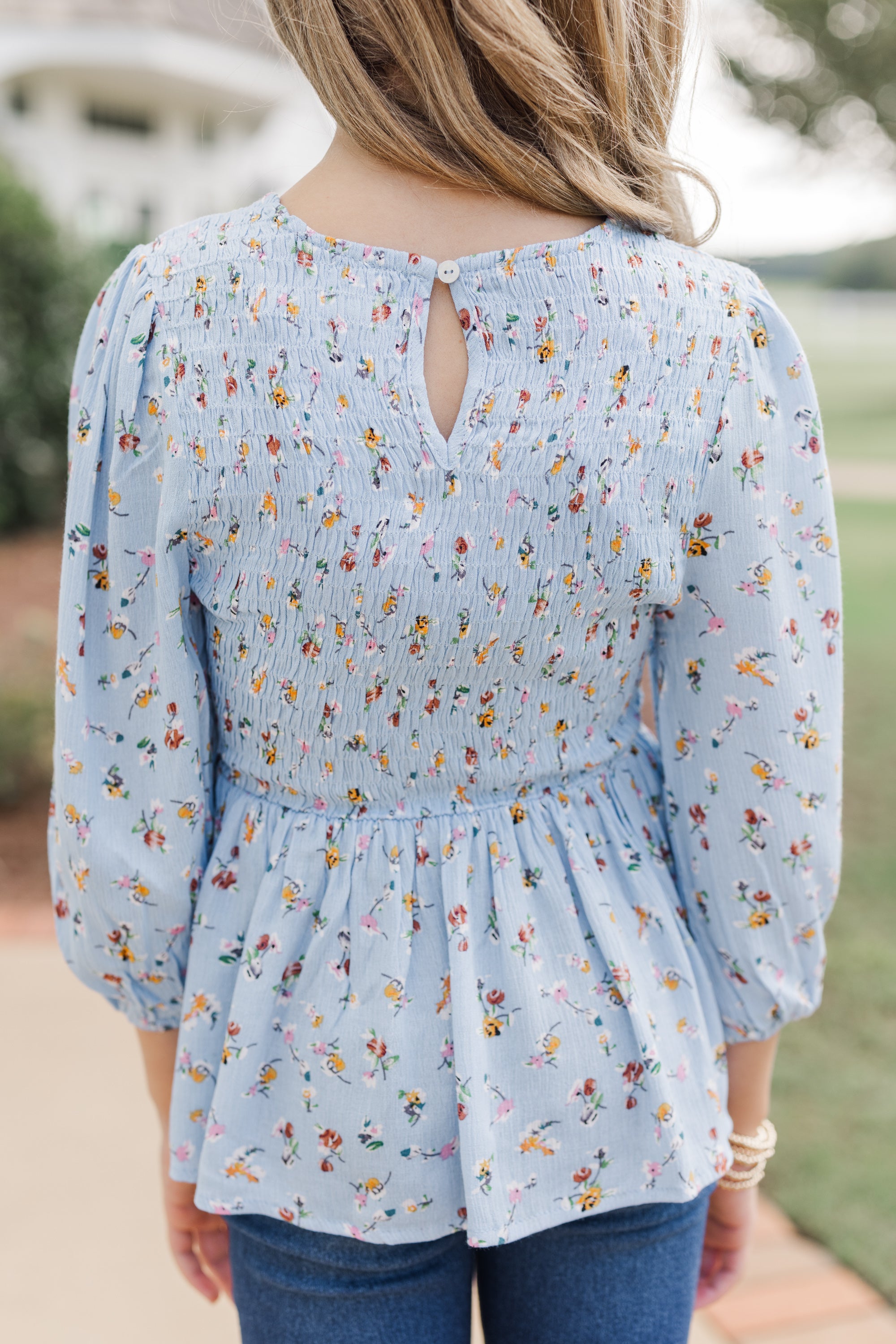 Girls' Enchanting Light Blue Ditsy Floral Blouse
