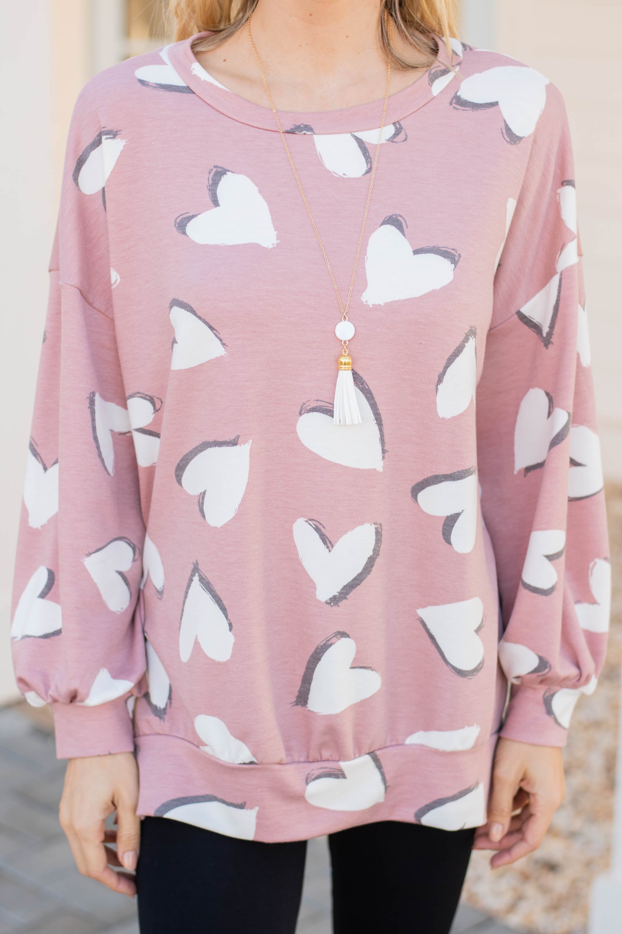 Love-Infused Rose Pink Heart Print Pullover