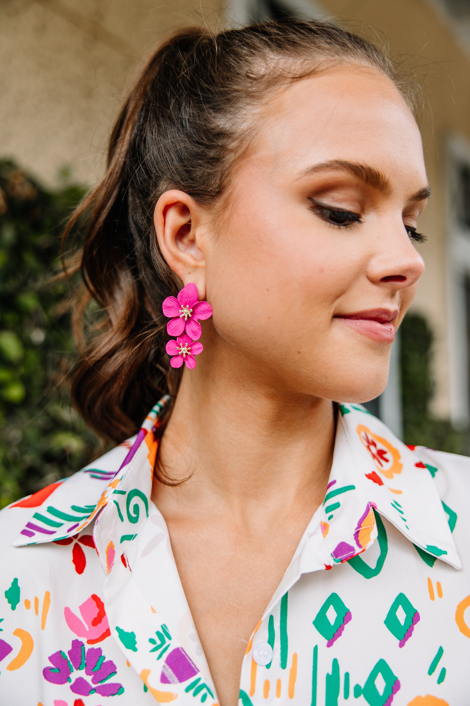 Gorgeous Full Bloom Fuchsia Pink Floral Earrings - A Spring Must-Have!