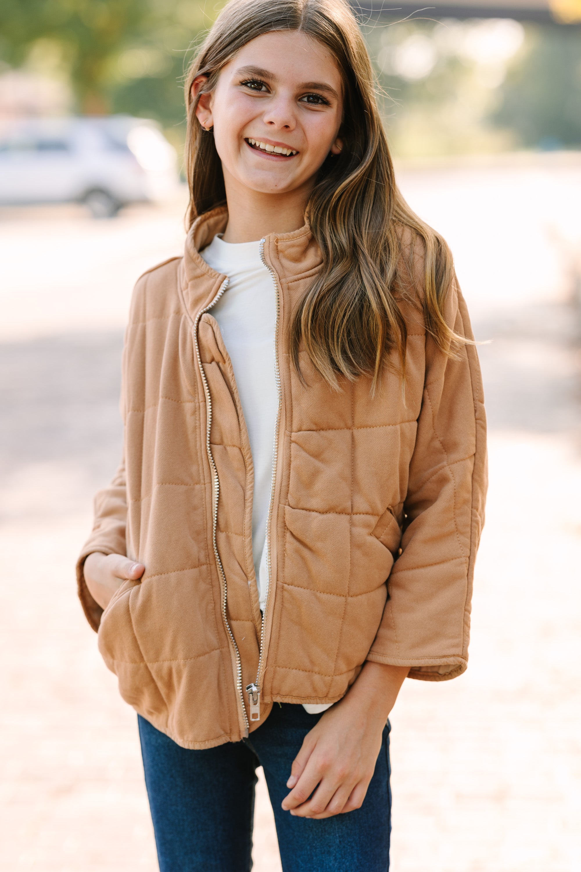 Girls' Irresistible Taupe Brown Quilted Cozy Jackets