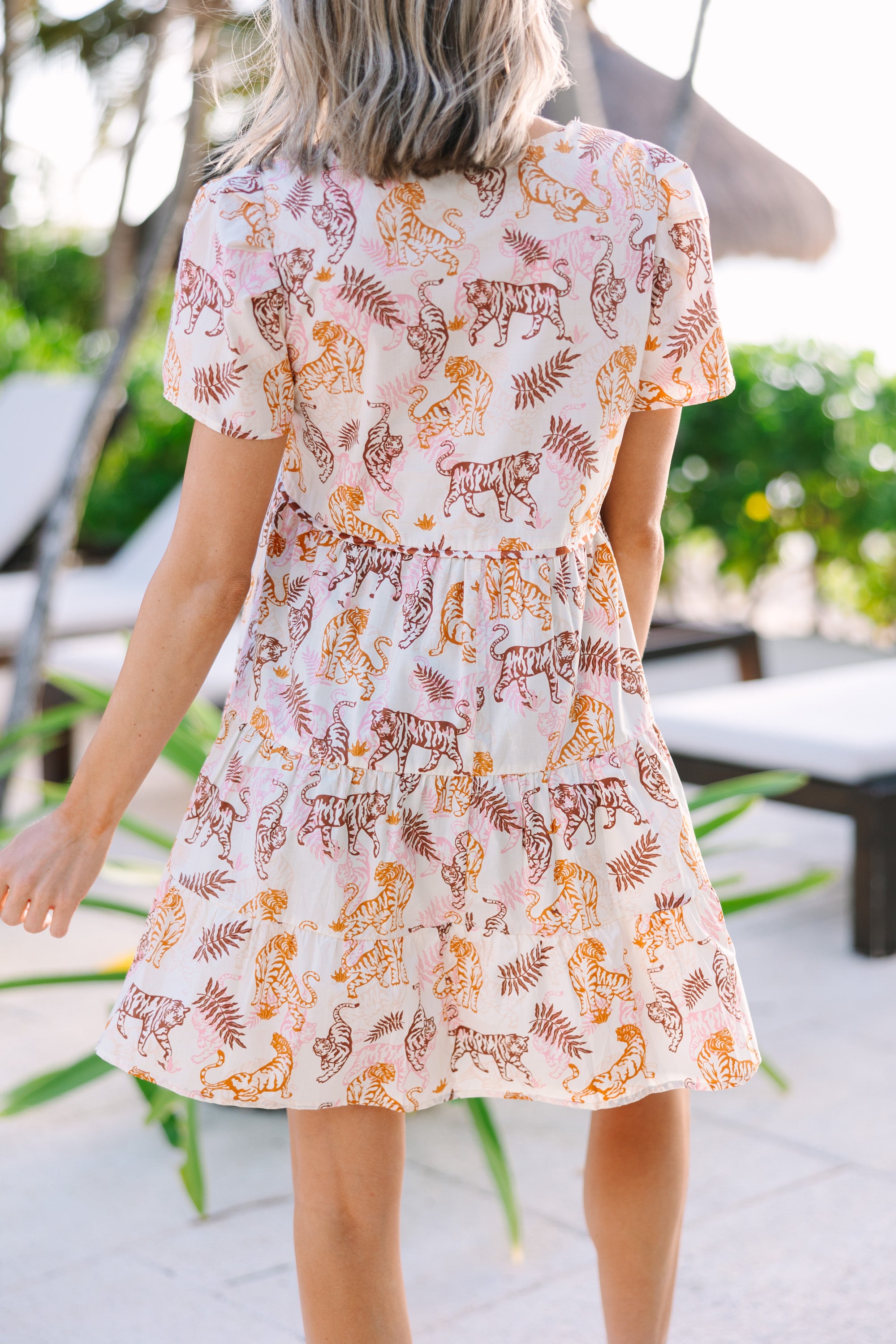 Feeling Fierce Cream White Tiger Print Babydoll Dress