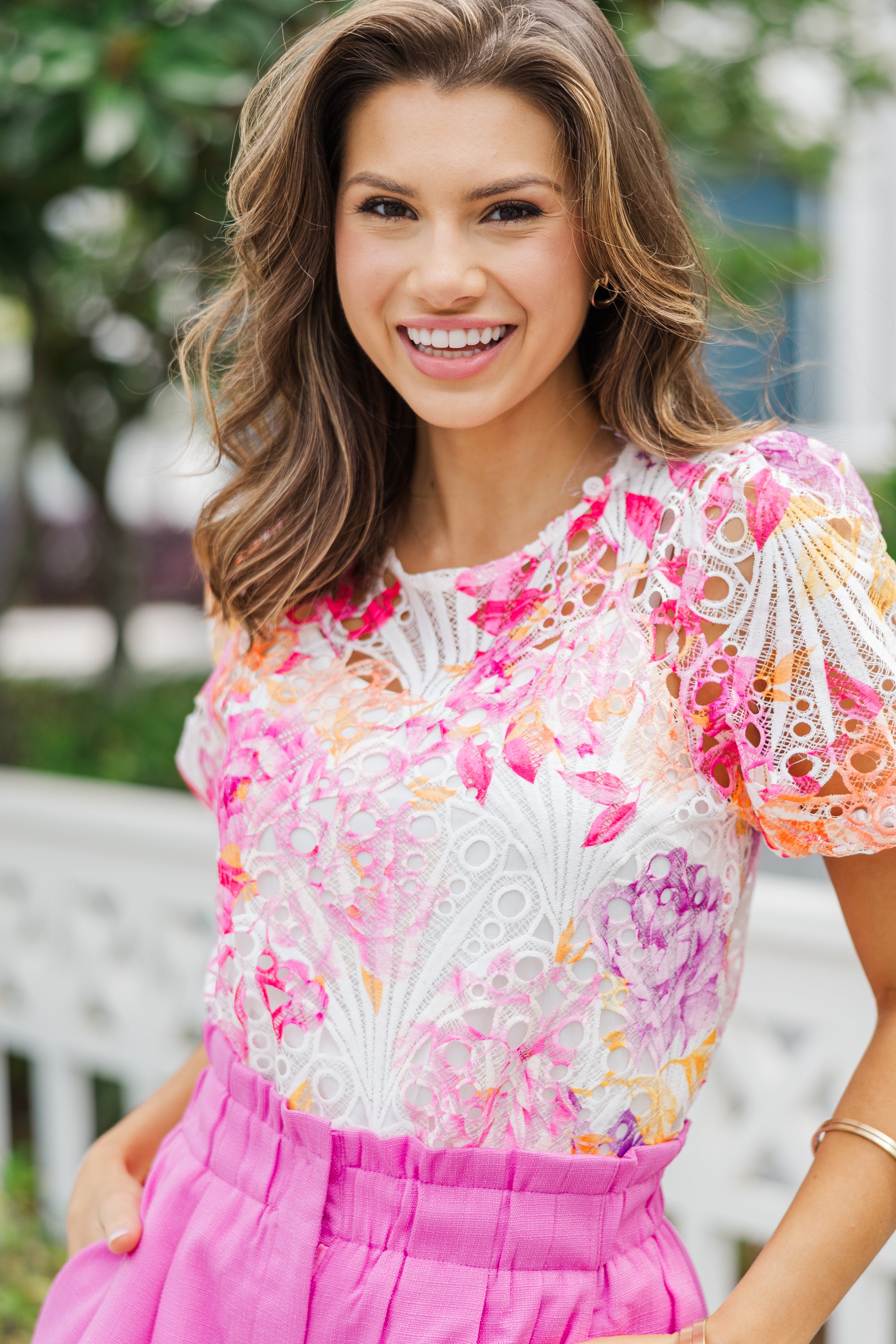 Gorgeous As It Goes Pink Floral Crochet Blouse - A Must-Have!
