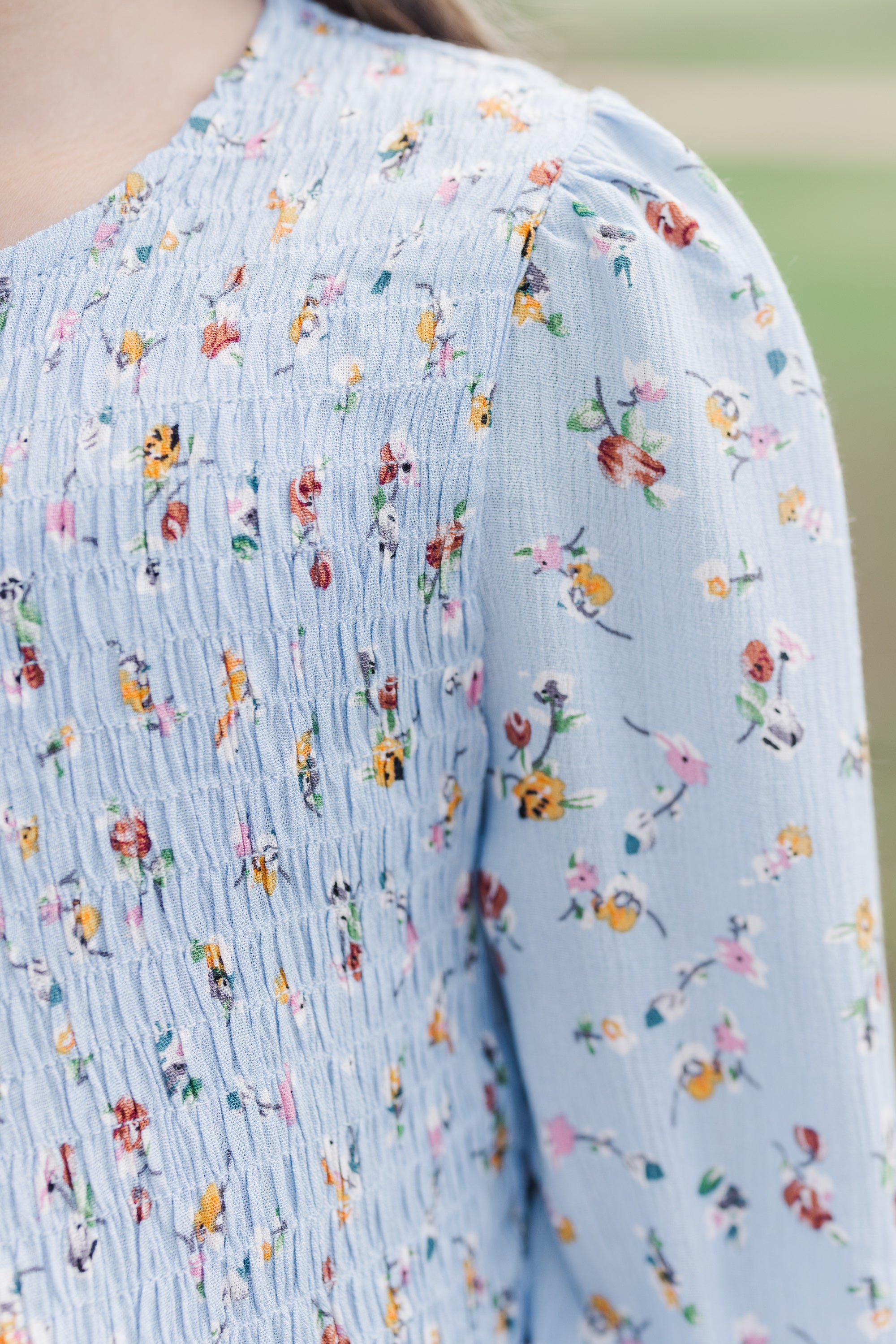 Girls' Enchanting Light Blue Ditsy Floral Blouse