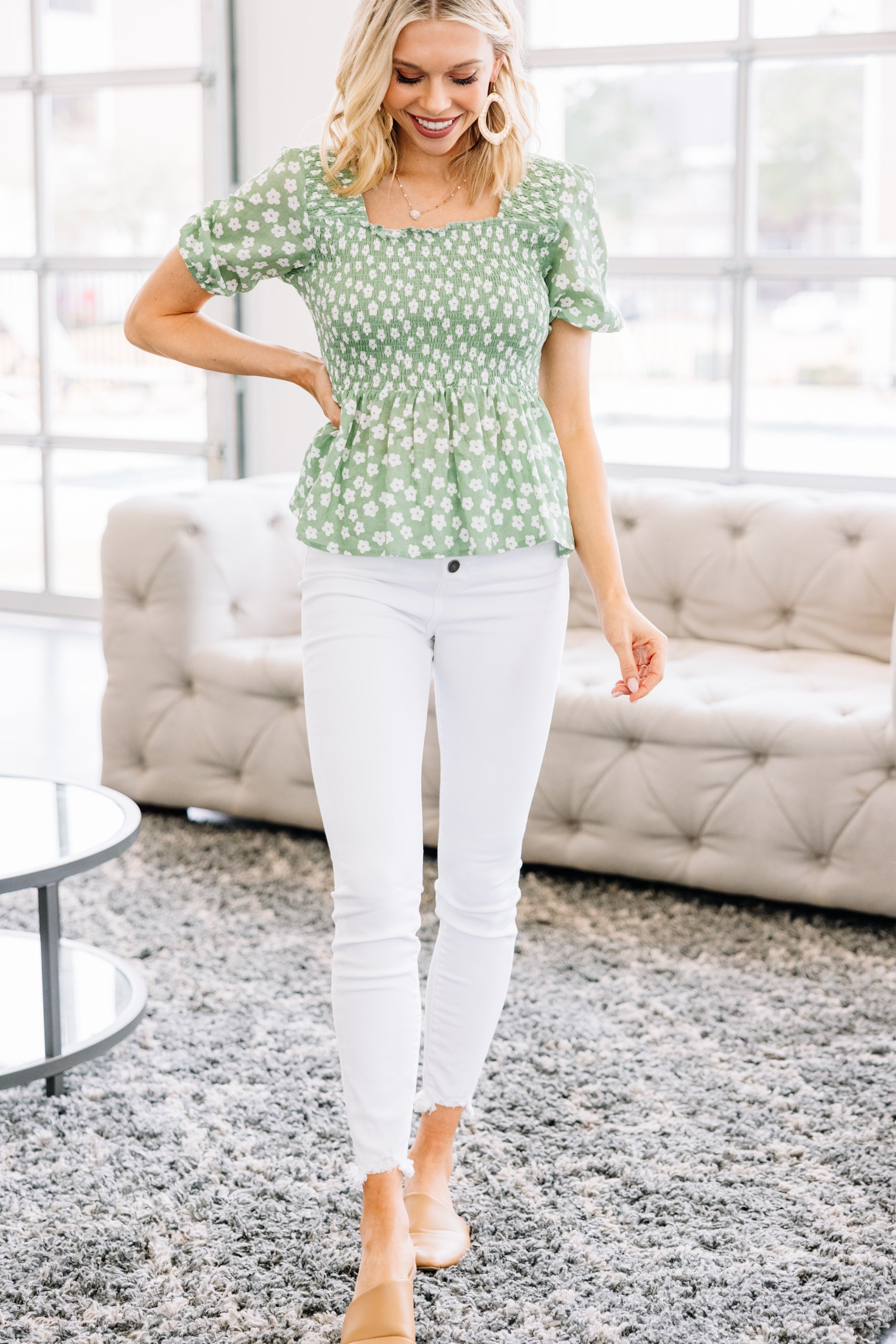 Enchanting Spring Green Smocked Top - Anything For You
