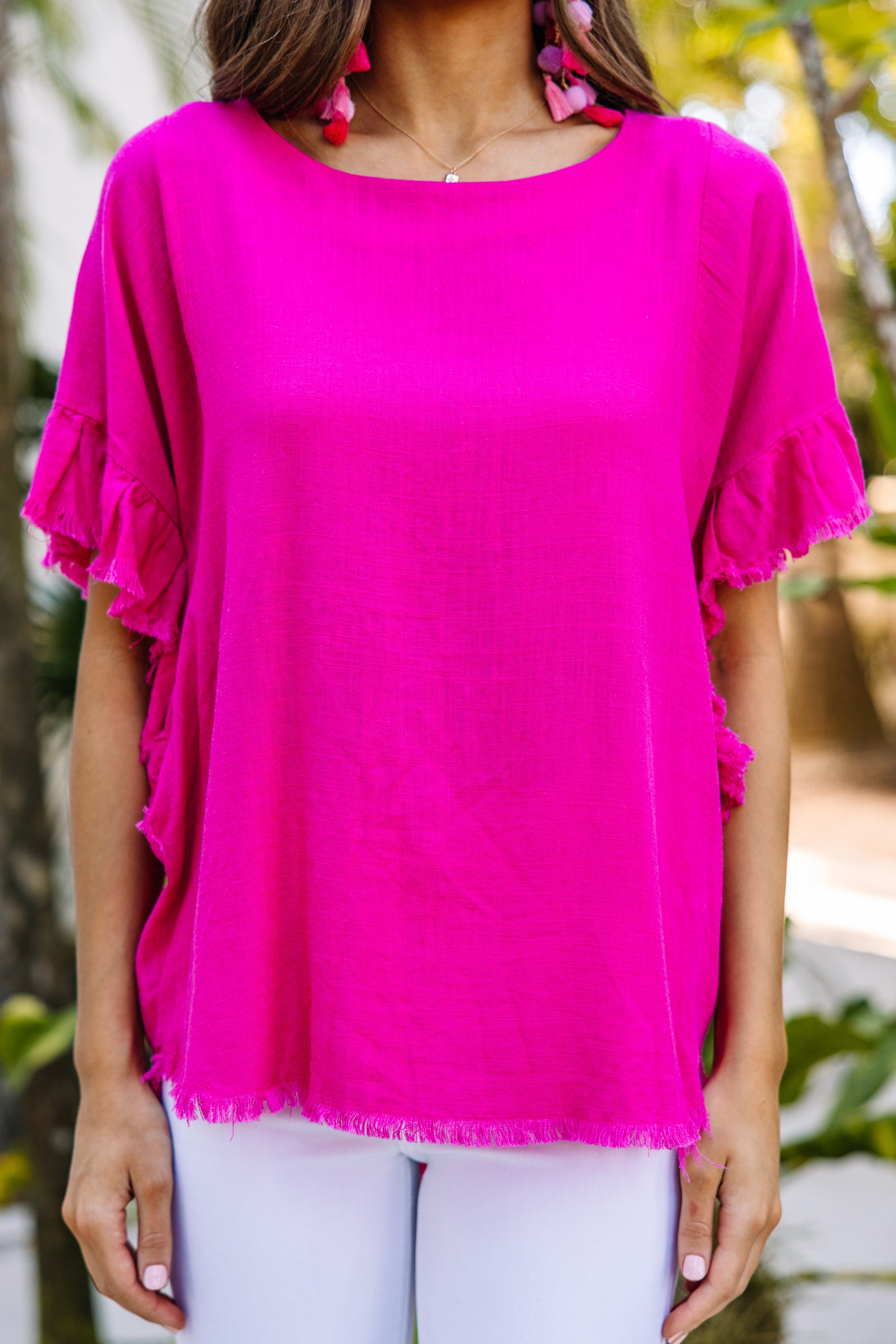 Stunning Find You Out Hot Pink Linen Top - Grab Yours Now!