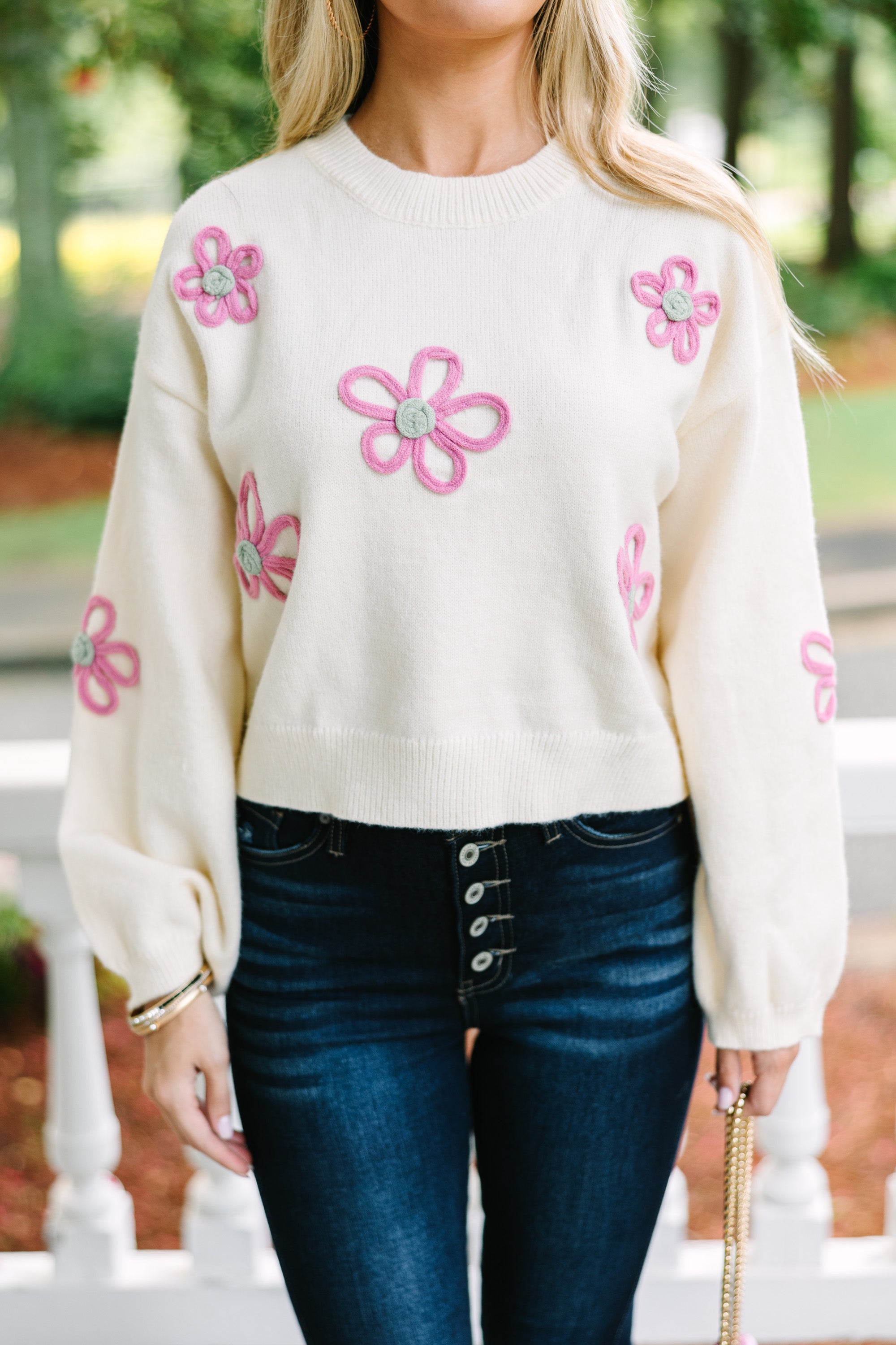 Feeling Femme Enchanting White Floral Sweater