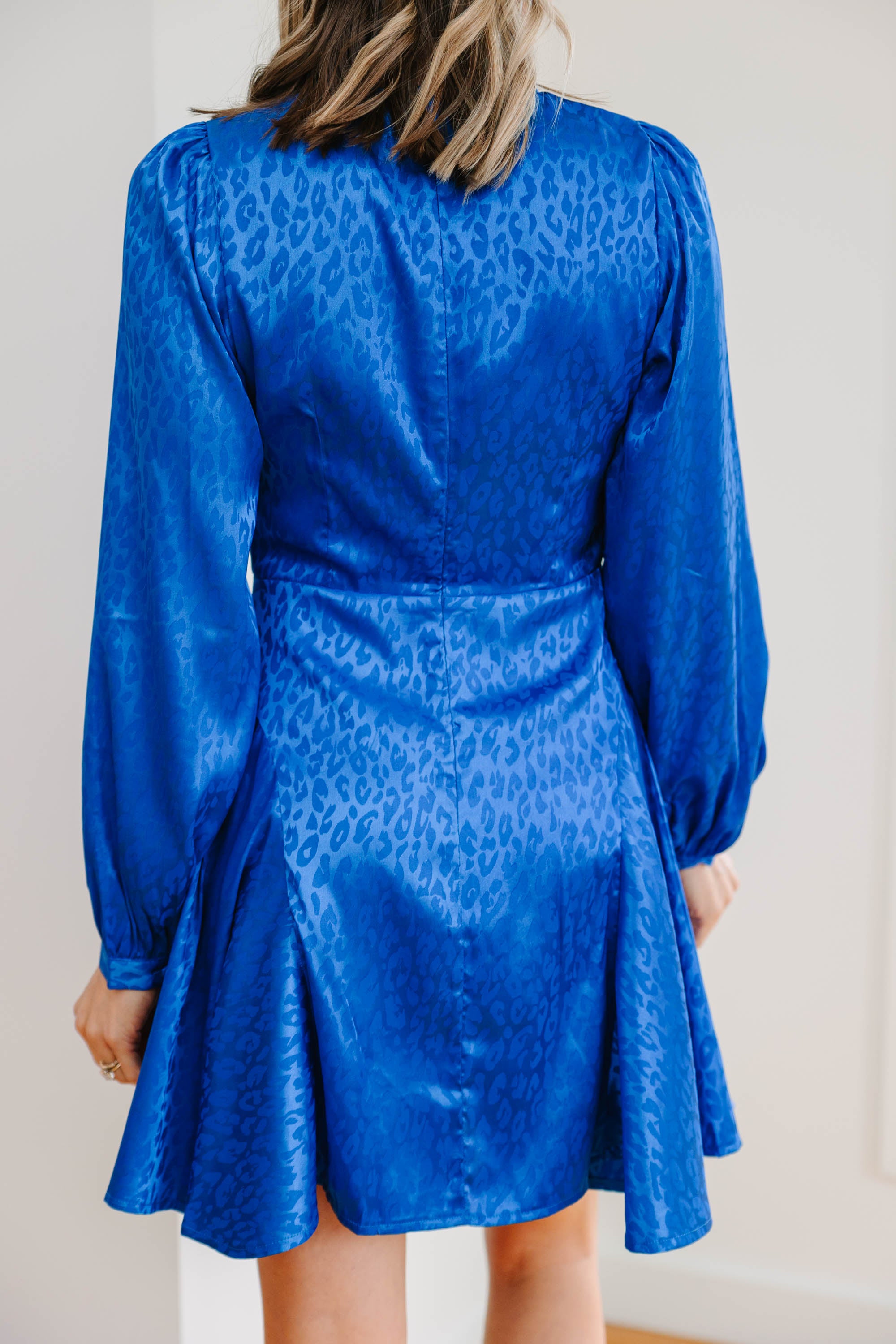 Stunning Royal Blue Satin Leopard Print Dress - A Must - Have for Special Occasions