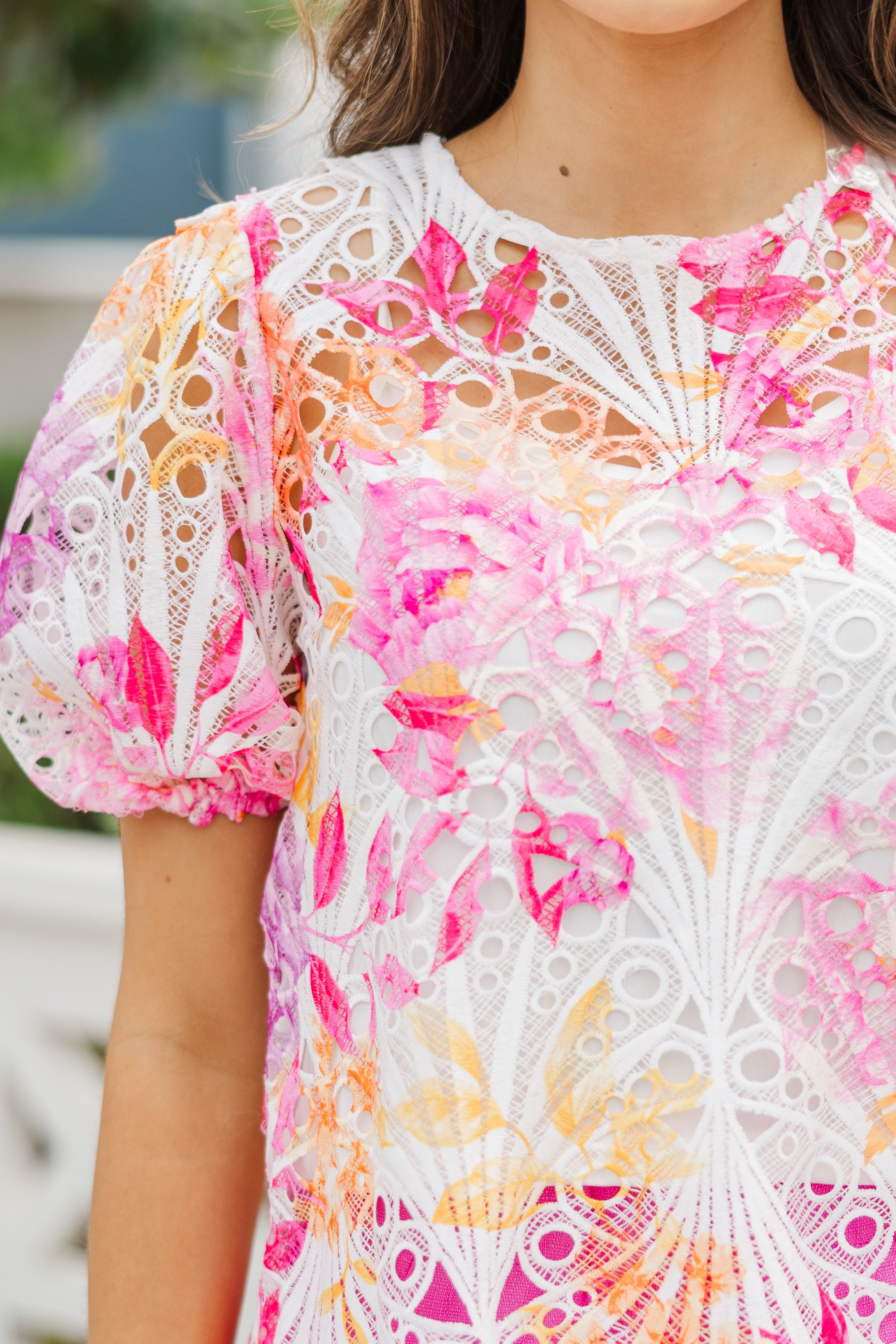 Gorgeous As It Goes Pink Floral Crochet Blouse - A Must-Have!