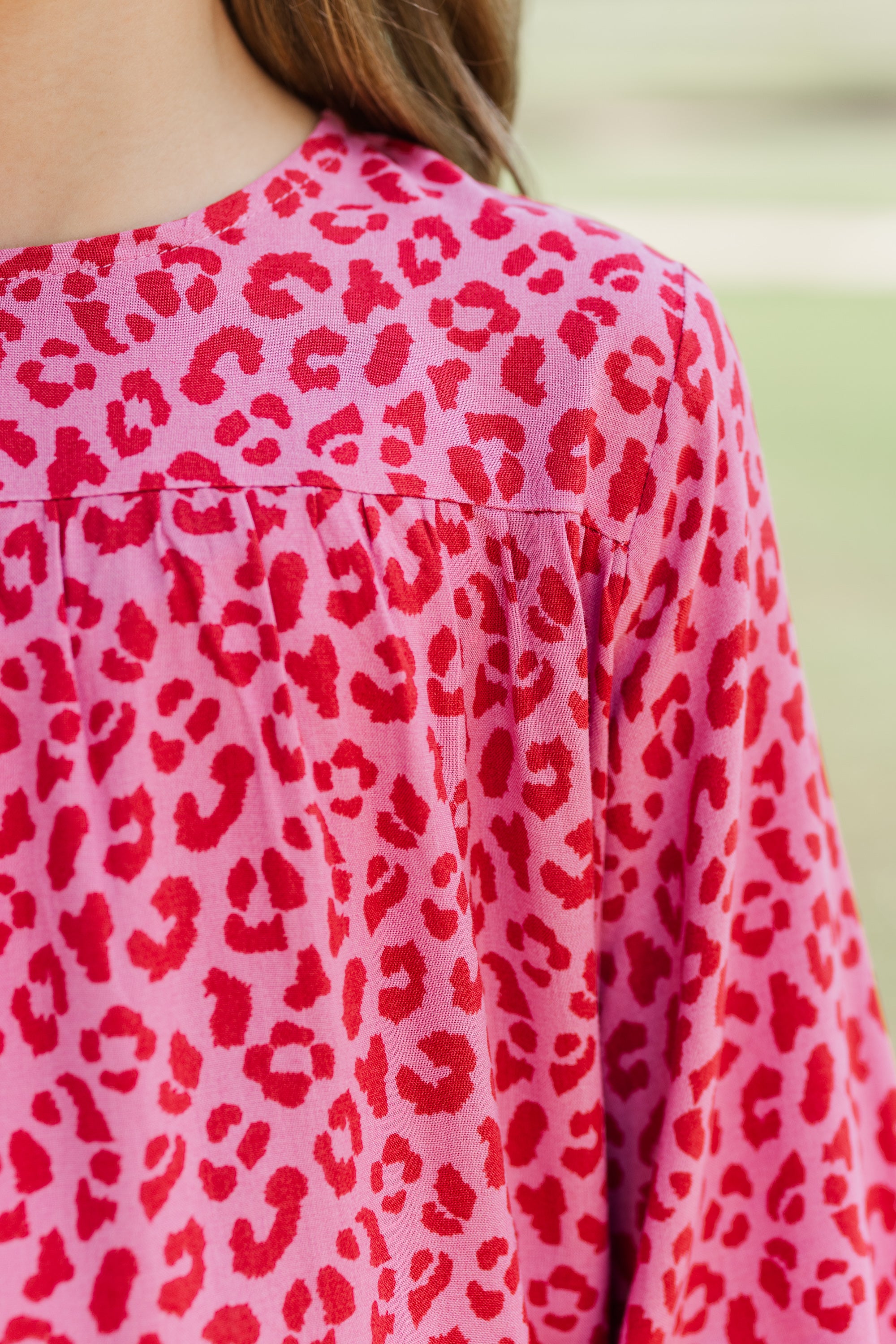 Girls' Enchanting Pink Leopard Floral Blouse: Feel Blessed!