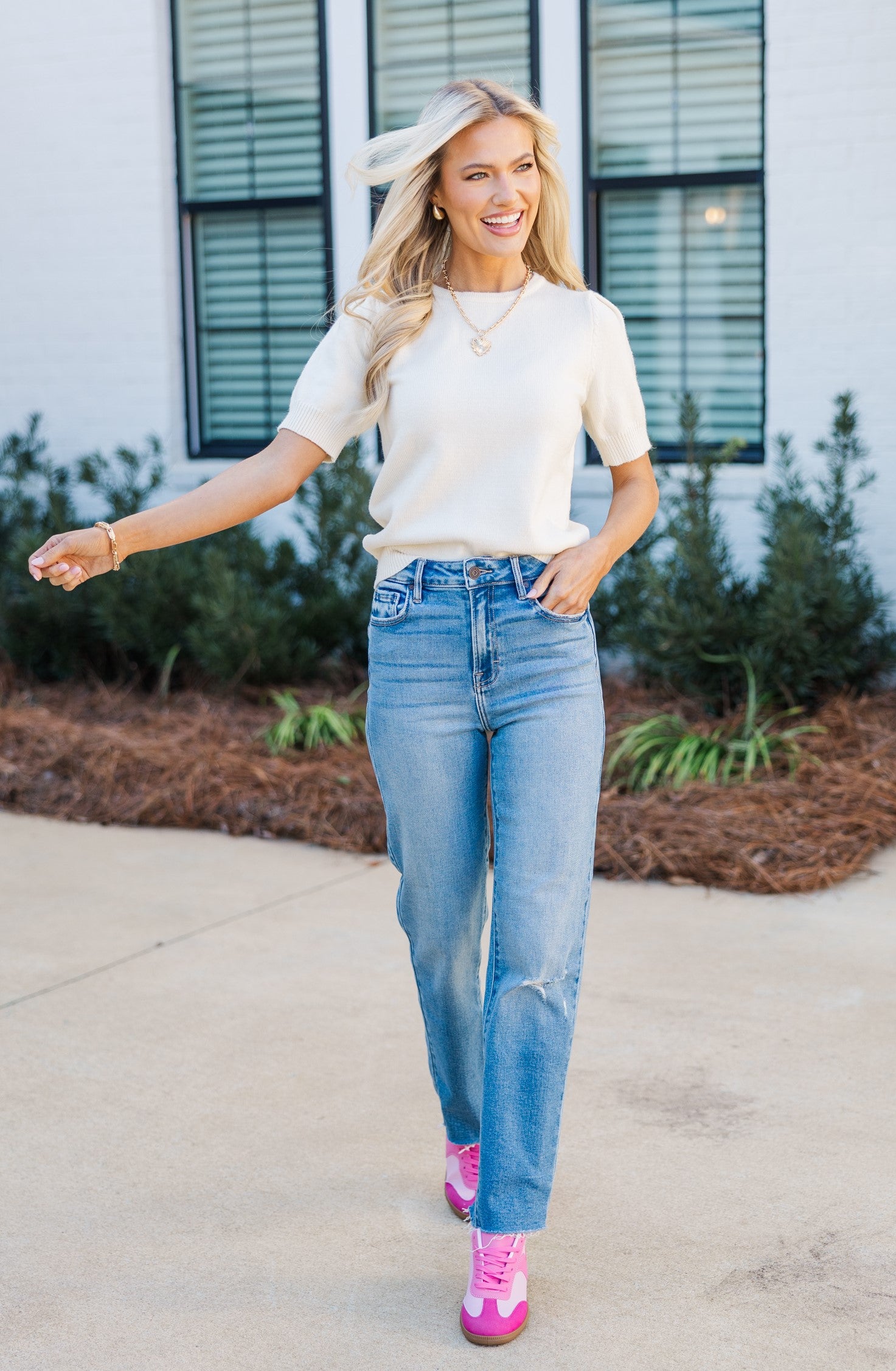 Irresistible Cream Short Sleeve Sweater - A Crowd Favorite!