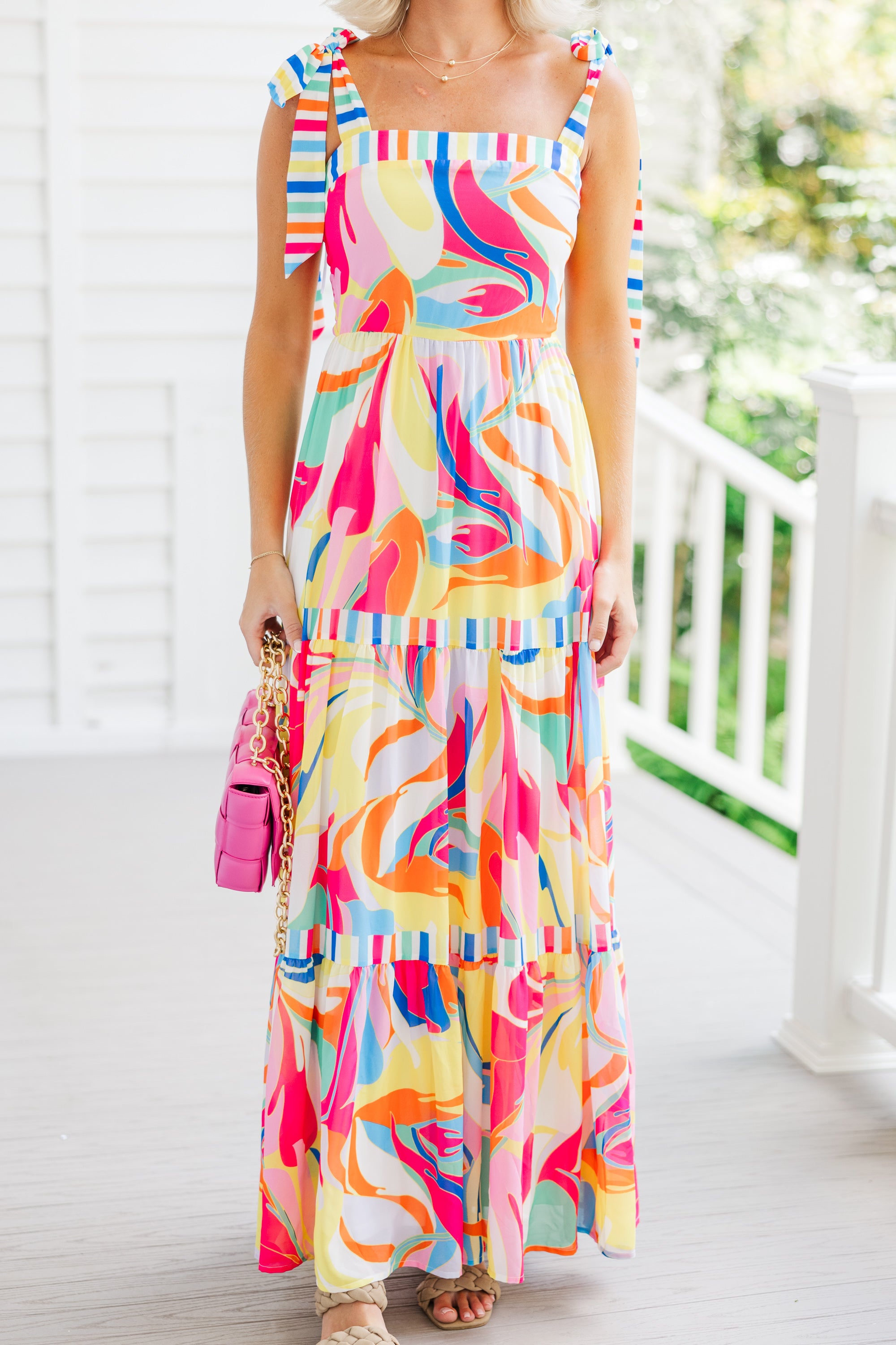 Gorgeous Pink Multi Abstract Maxi Dress for Summer
