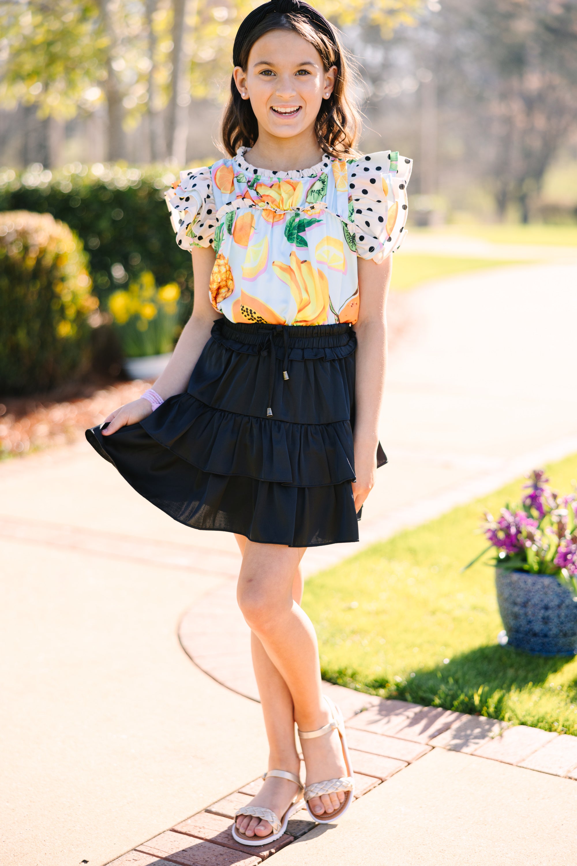 Girls' Love-Filled Blue Printed Blouse