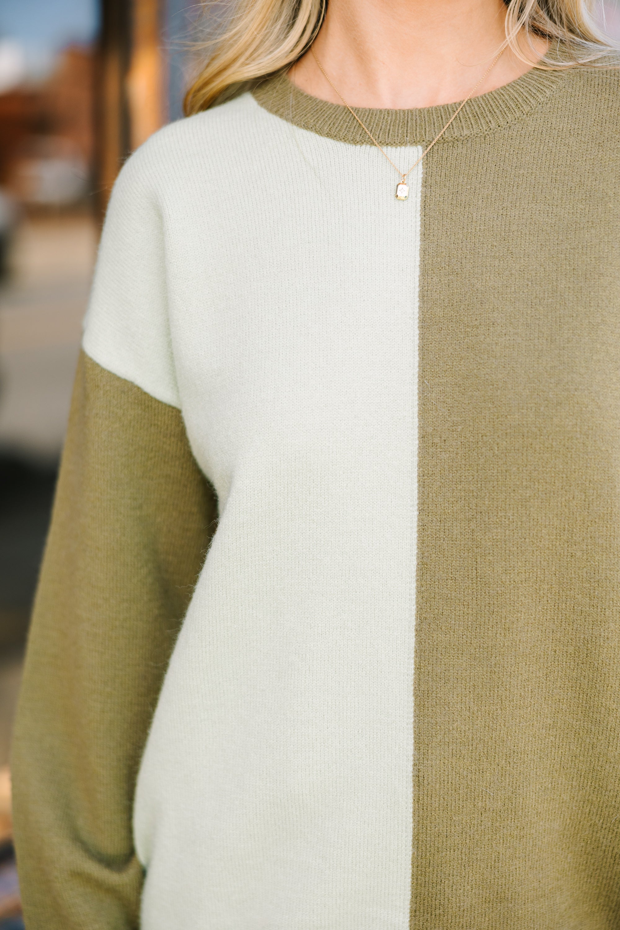 Irresistible Sage & Olive Colorblock Sweater