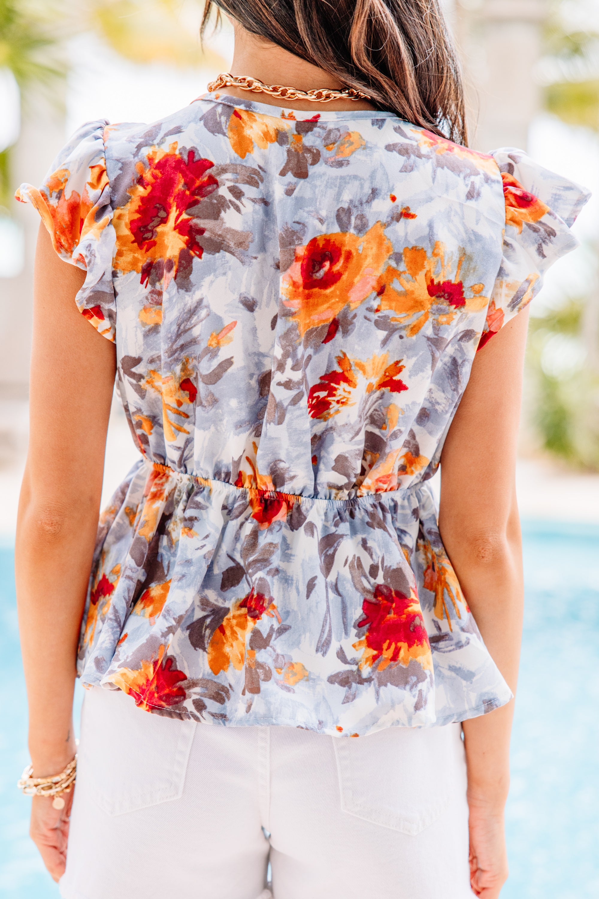 Inspiring Misty Blue Floral Creative Blouse