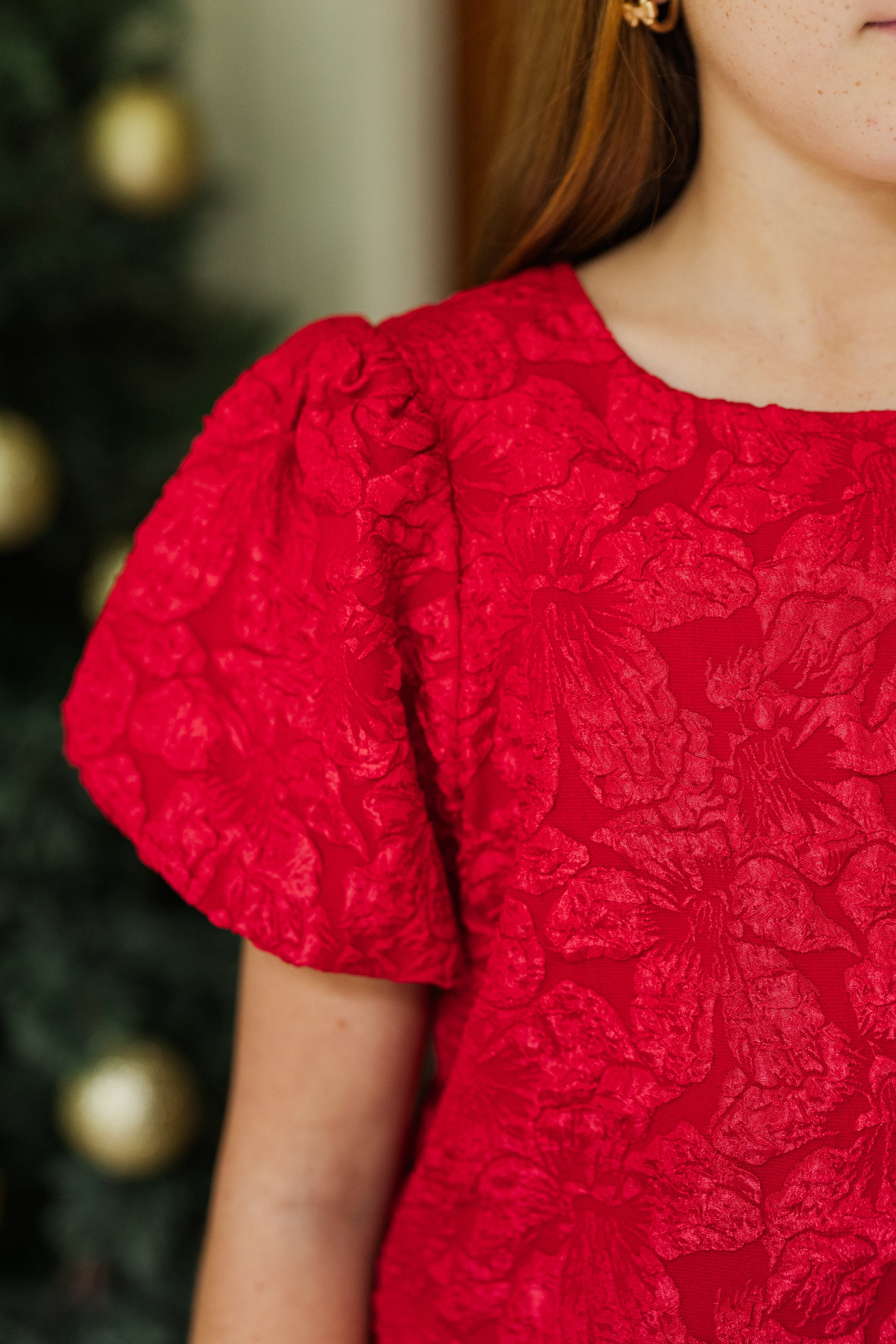 Adeline Red Jacquard Blouse - A Must - Have for Girls