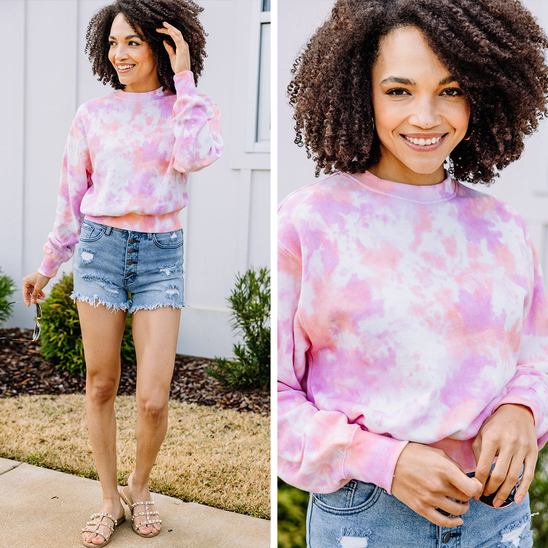 All the Good Vibes: Pink Tie - Dye Cozy Pullover