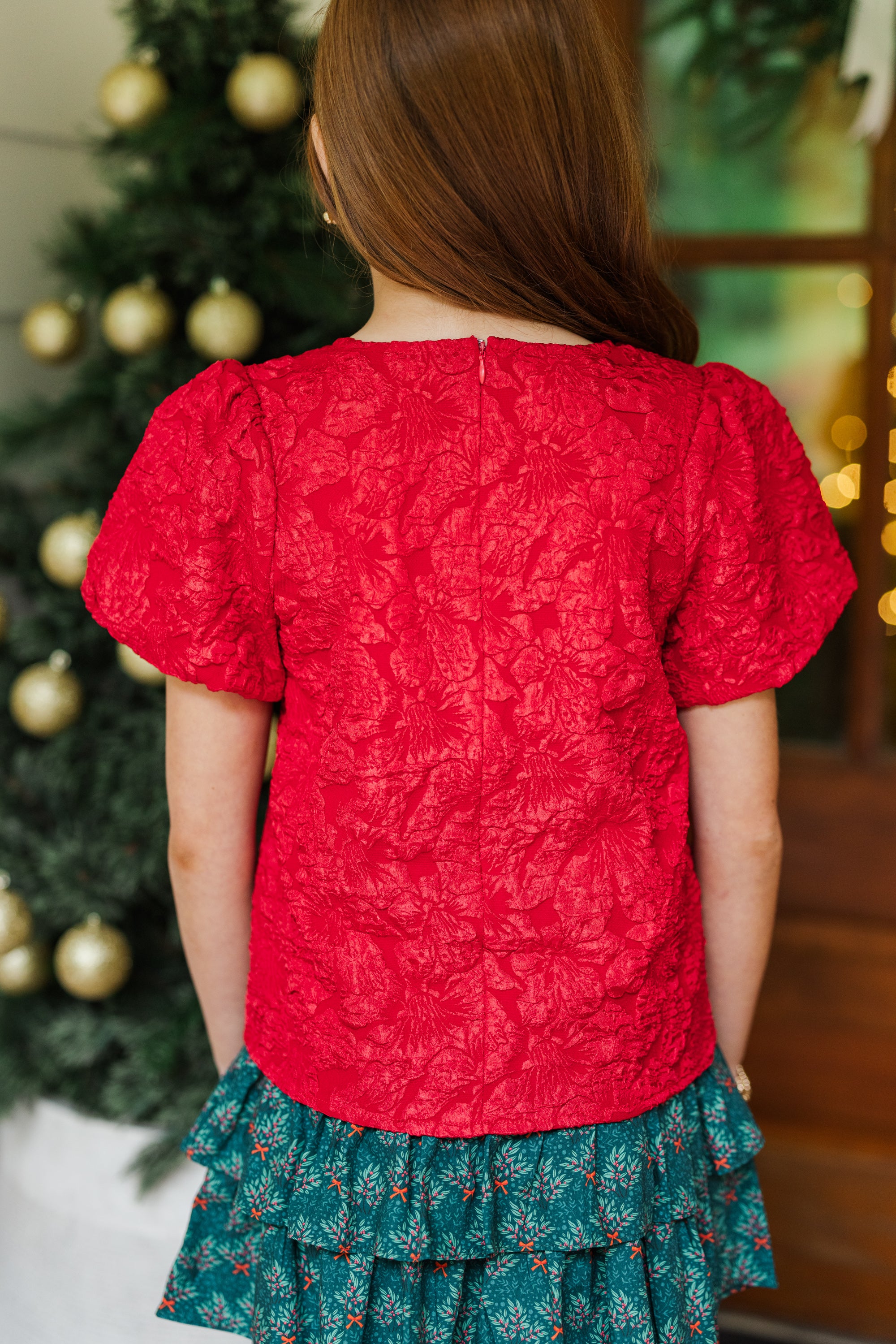 Adeline Red Jacquard Blouse - A Must - Have for Girls