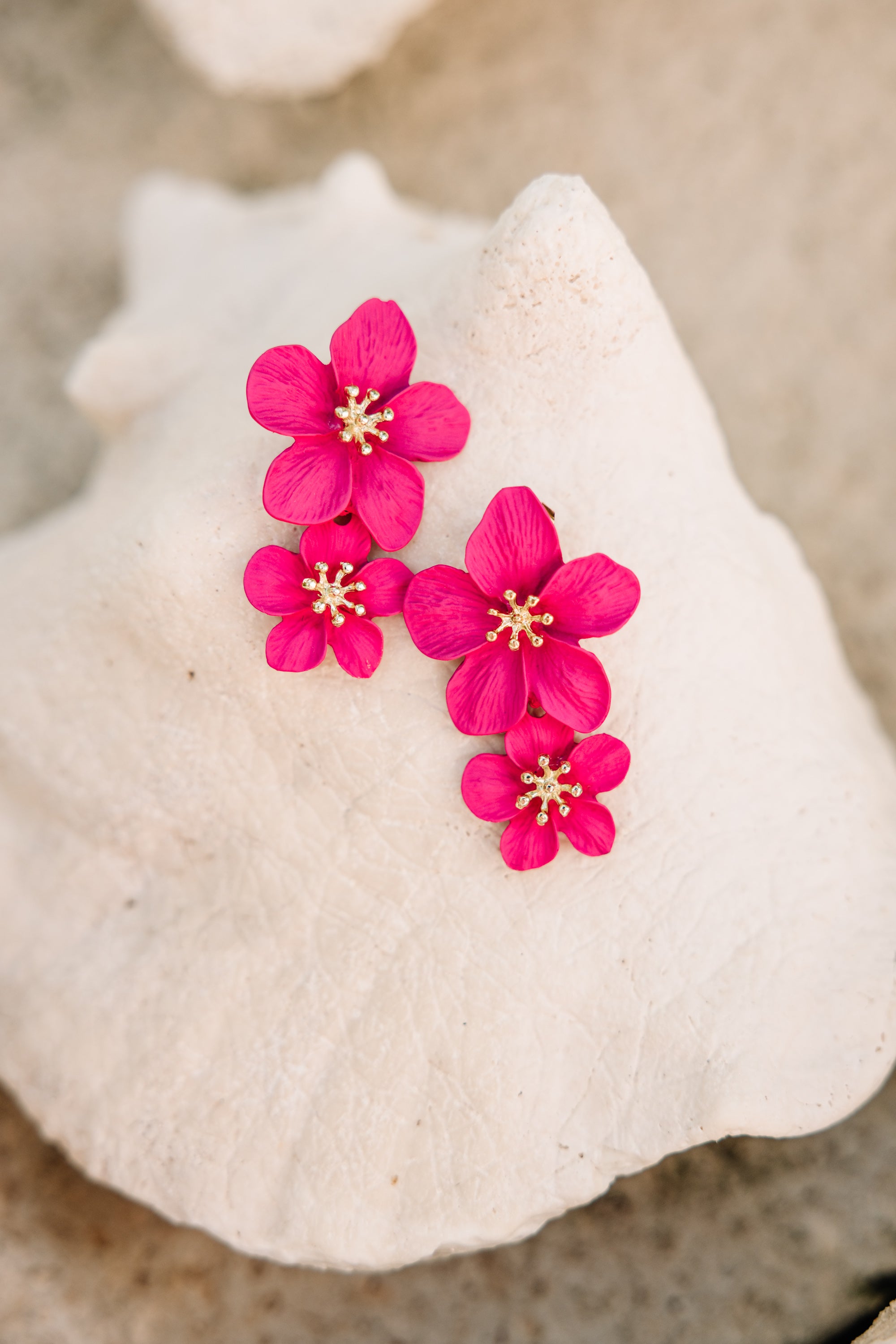 Gorgeous Full Bloom Fuchsia Pink Floral Earrings - A Spring Must-Have!