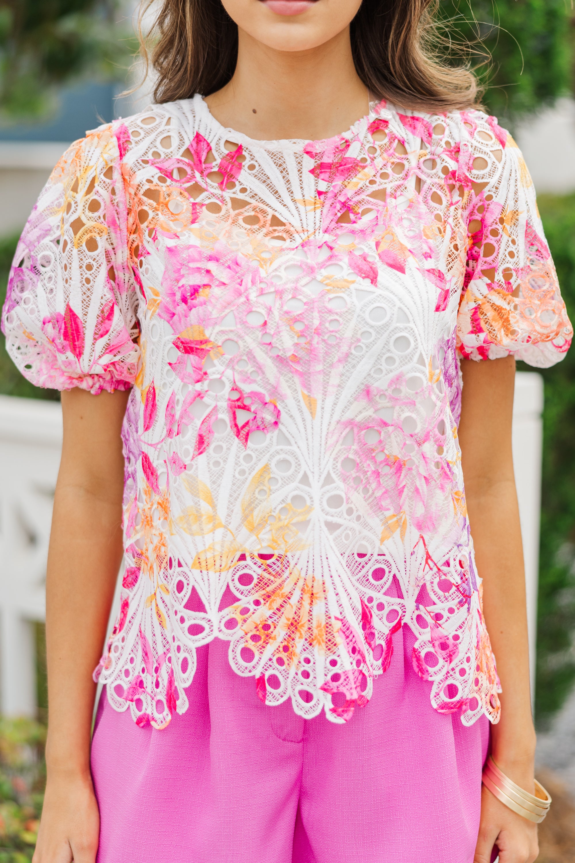 Gorgeous As It Goes Pink Floral Crochet Blouse - A Must-Have!