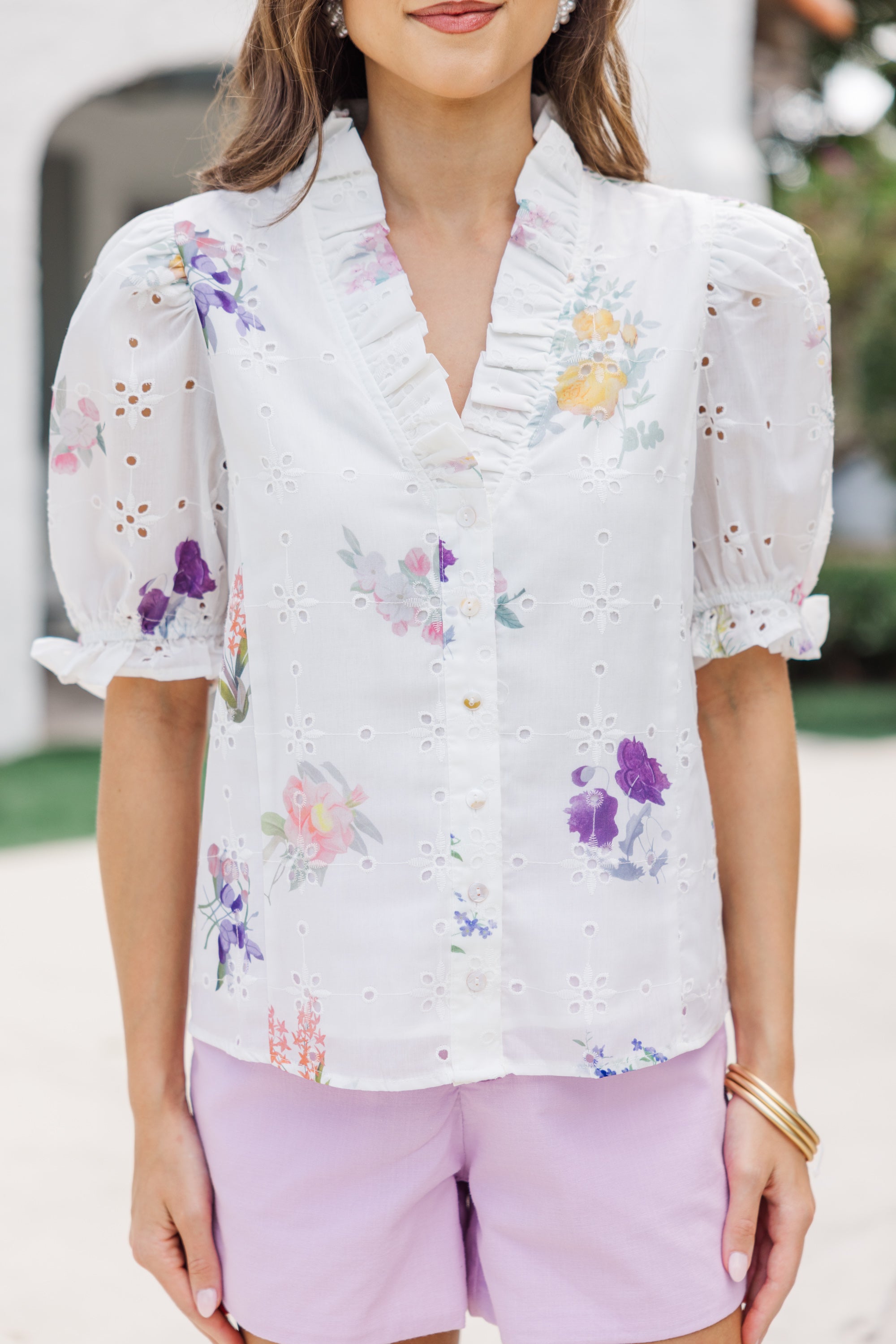 Discover Your Style with the Enchanting White Floral Eyelet Blouse