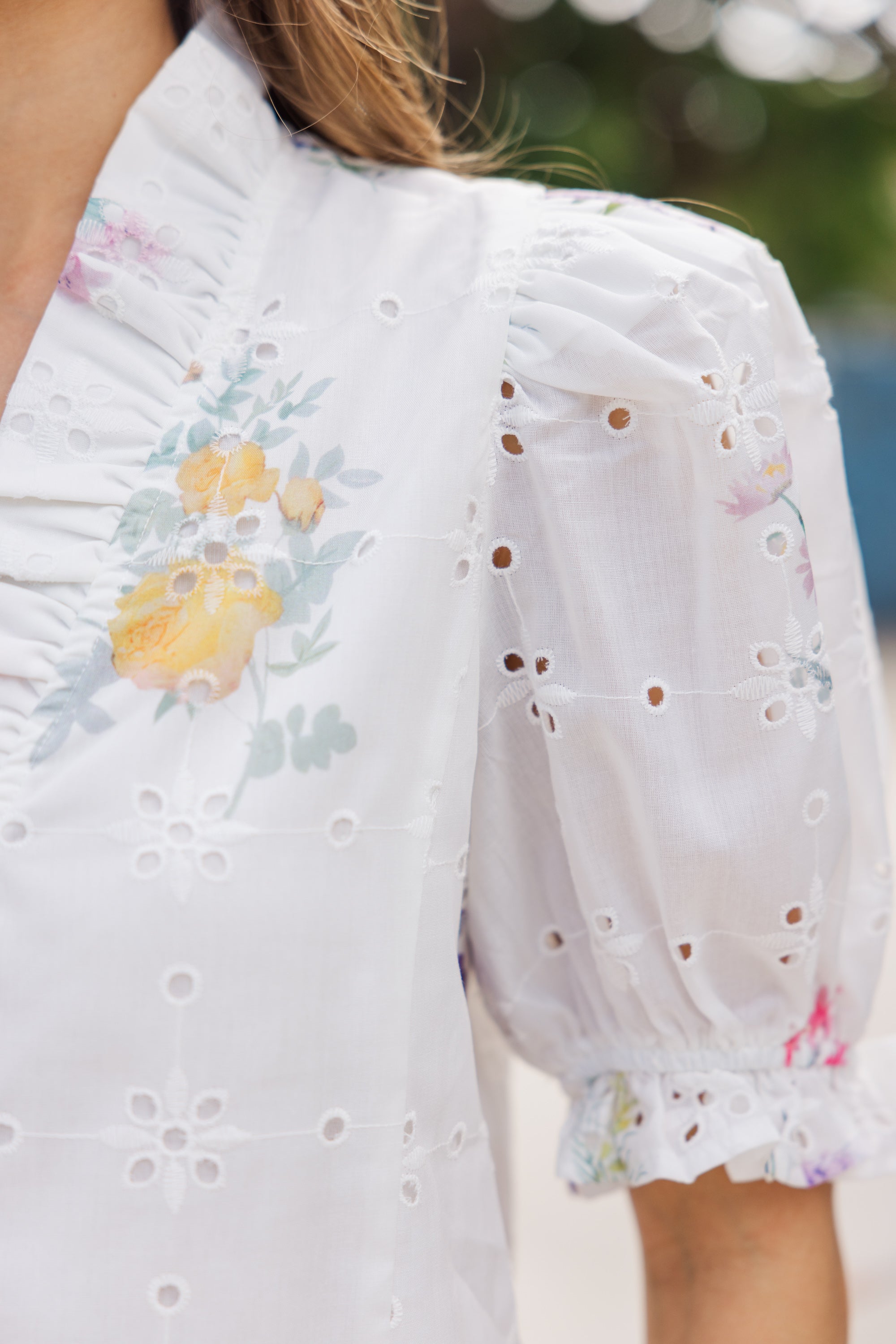 Discover Your Style with the Enchanting White Floral Eyelet Blouse