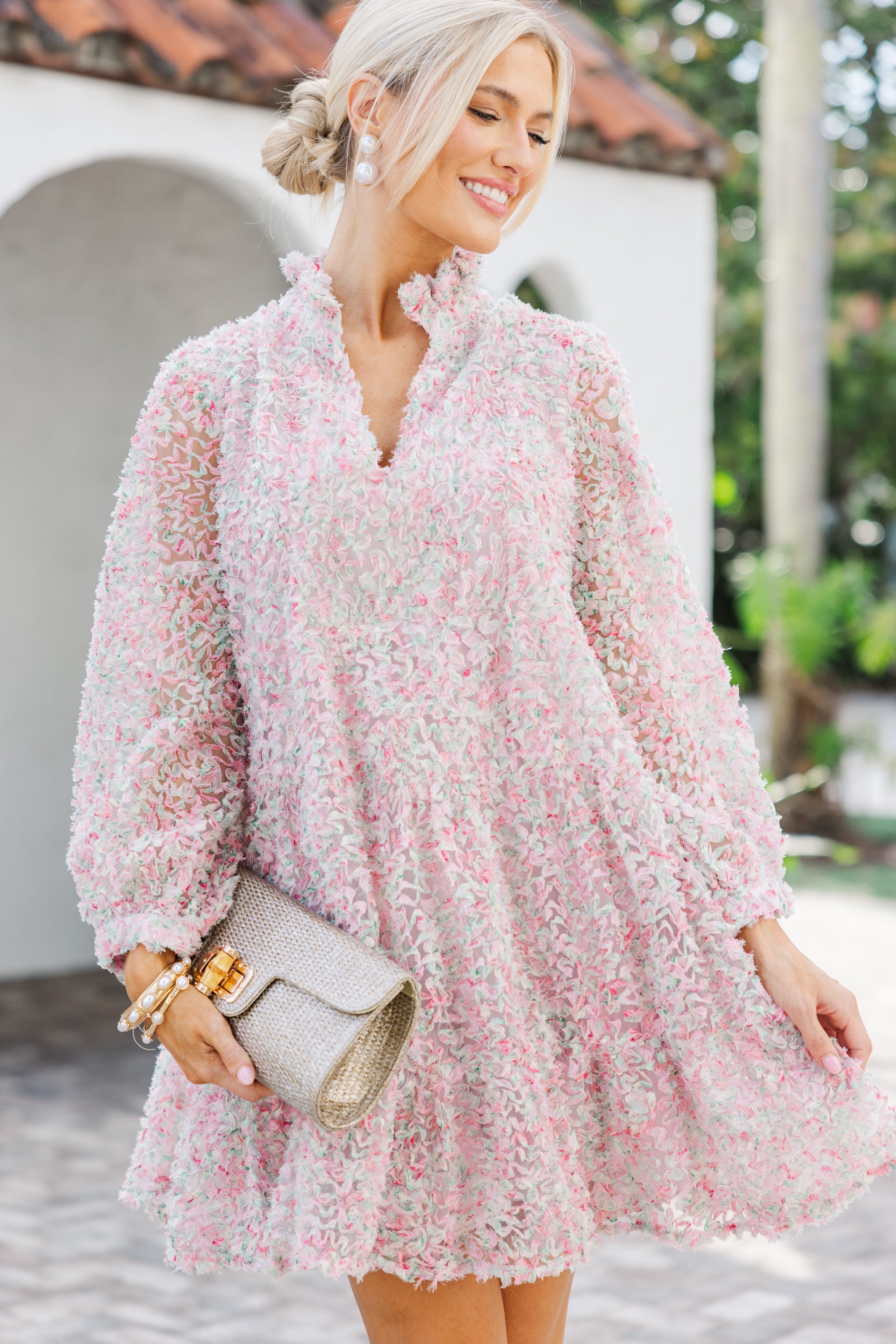 Enchanting Pink Floral Tulle Babydoll Dress - Always On My Mind
