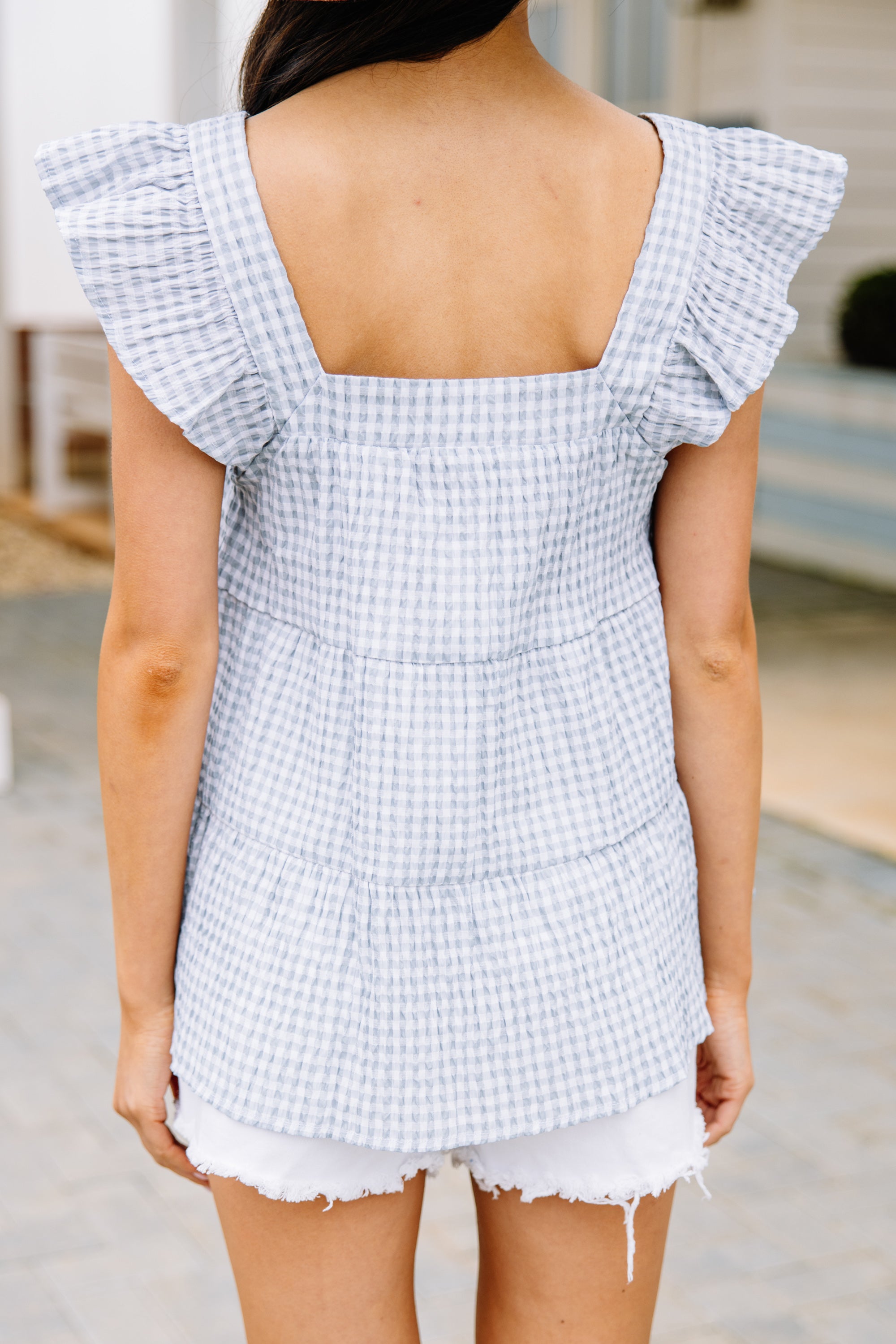 Can't Wait for You! Light Blue Gingham Spring Blouse