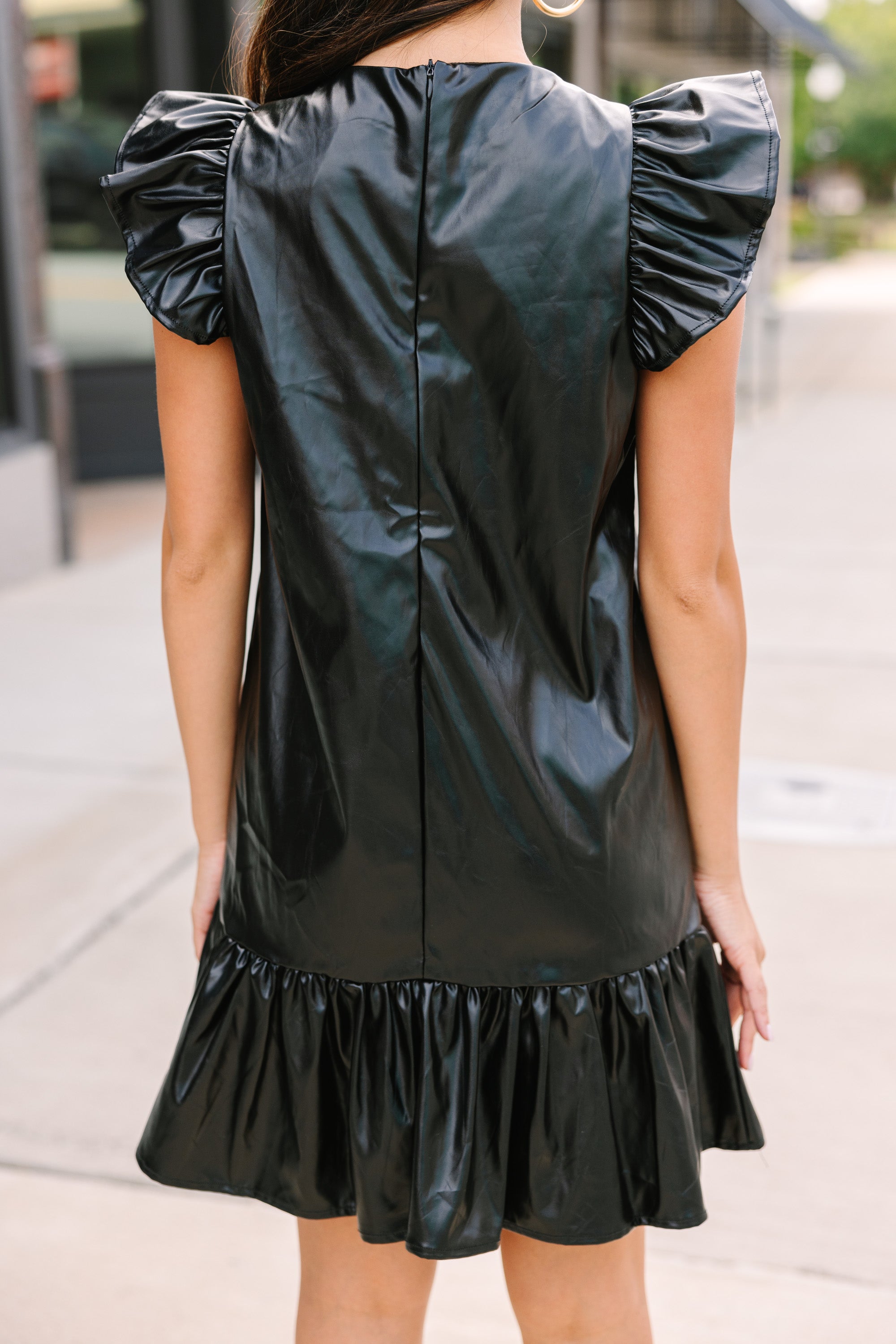 Always Ready: Stylish Black Faux Leather Dress for Fall Fun
