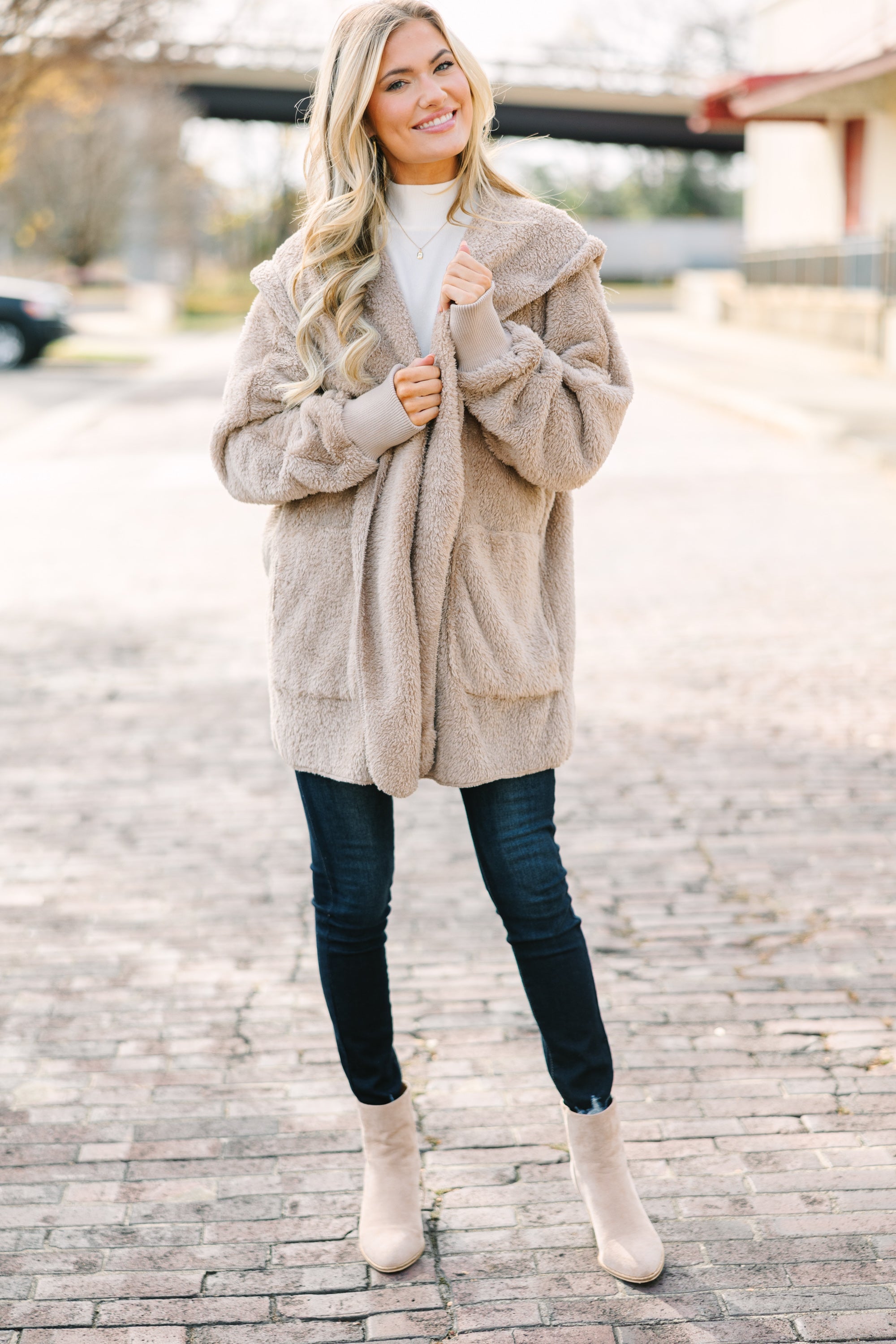 All An Act Taupe Brown Faux Fur Cozy Winter Jacket