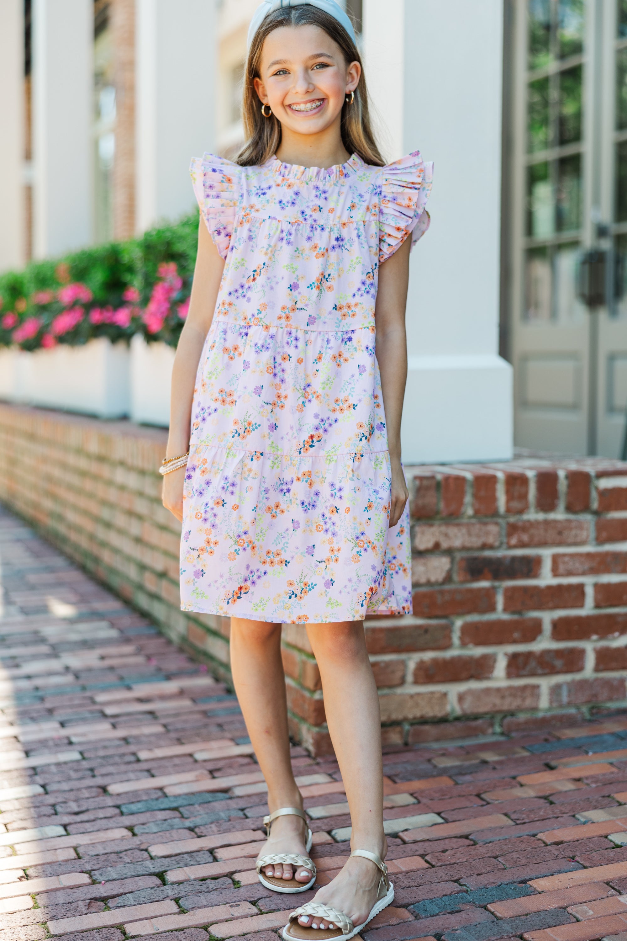 Girls' Sweet Lavender Ditsy Floral Babydoll Summer Dress