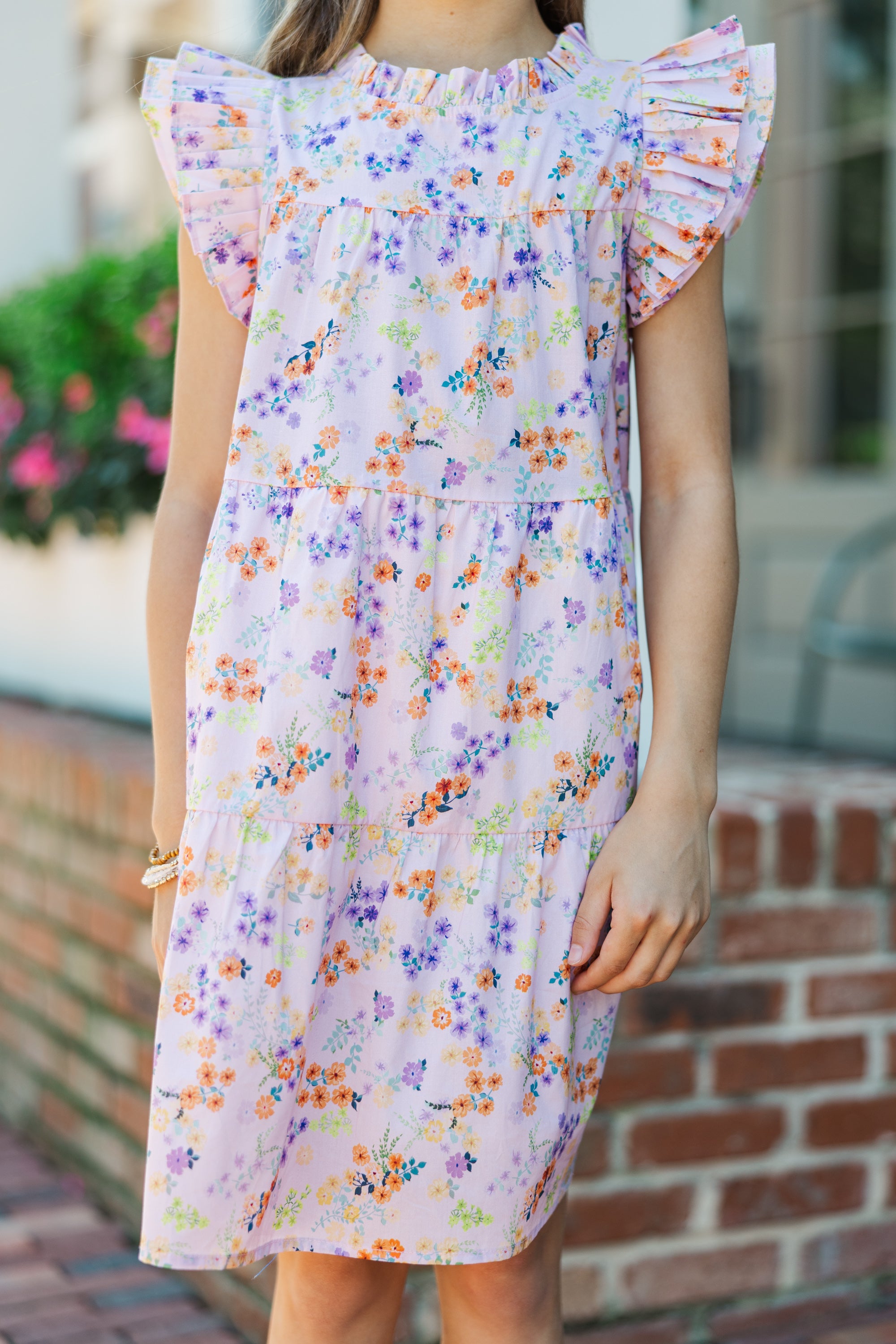 Girls' Sweet Lavender Ditsy Floral Babydoll Summer Dress
