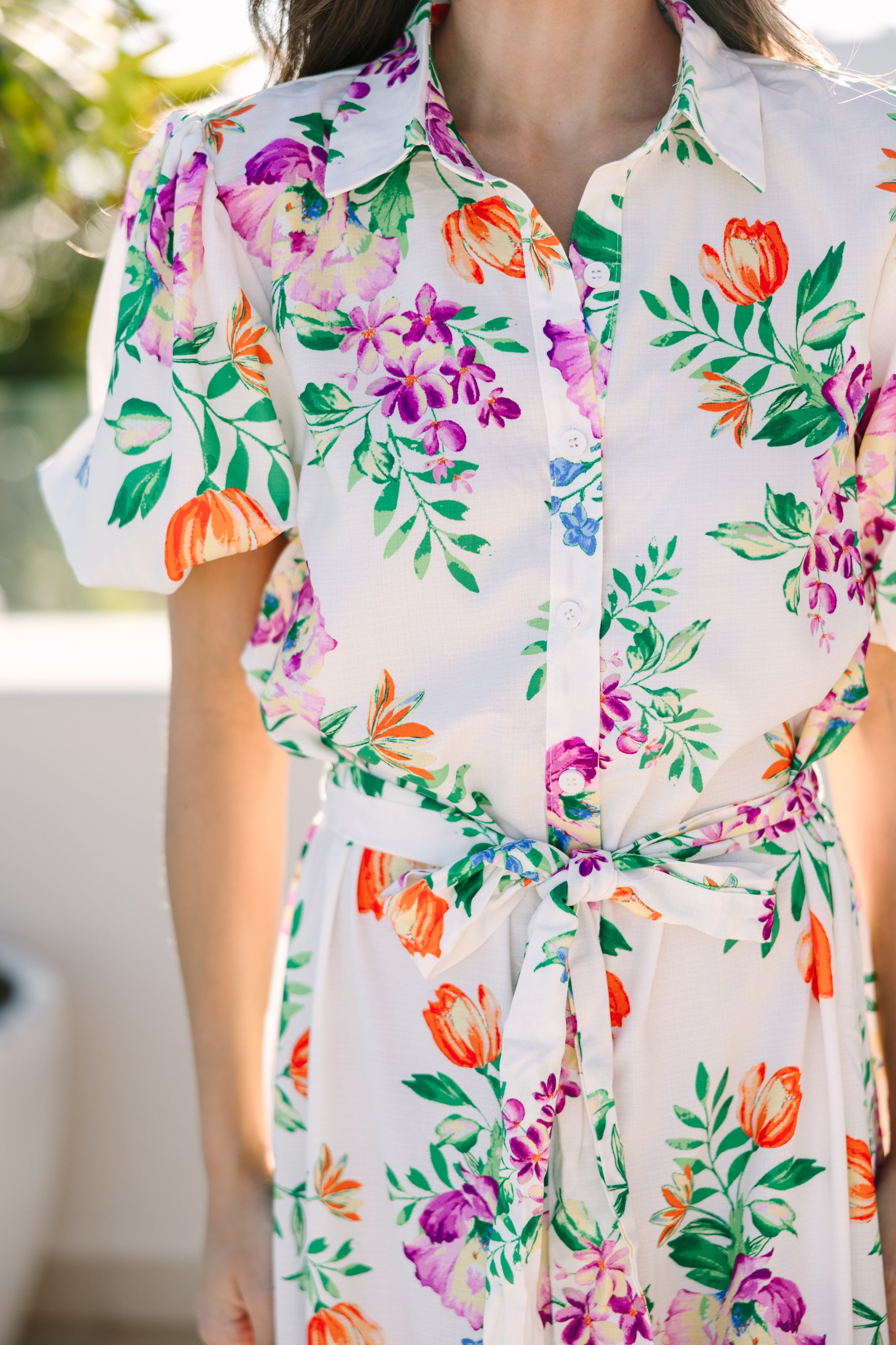 Enchanting Ivory White Floral Midi Dress - A Must-Have for Romantics