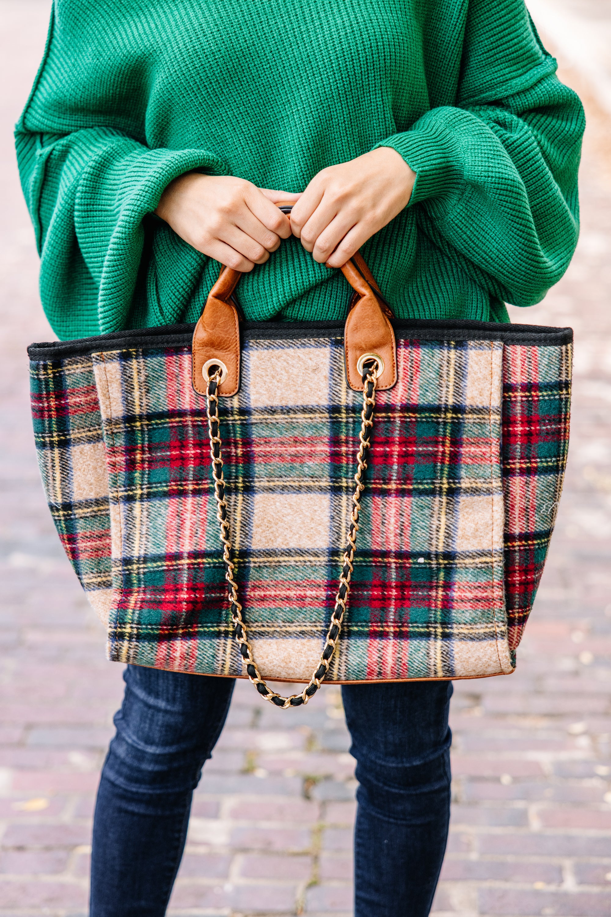 Feel the Joy: Red Multi Plaid Tote Purse - A Must-Have for the Holidays!