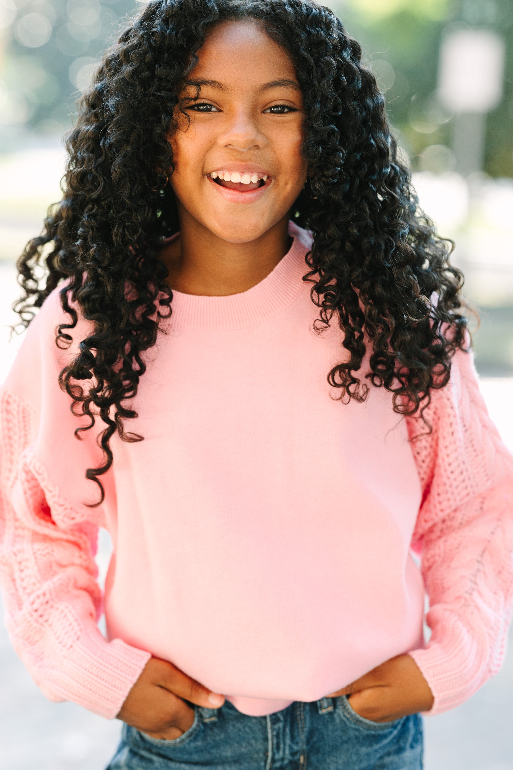 Irresistible Pink Cable Sleeve Sweater for Girls